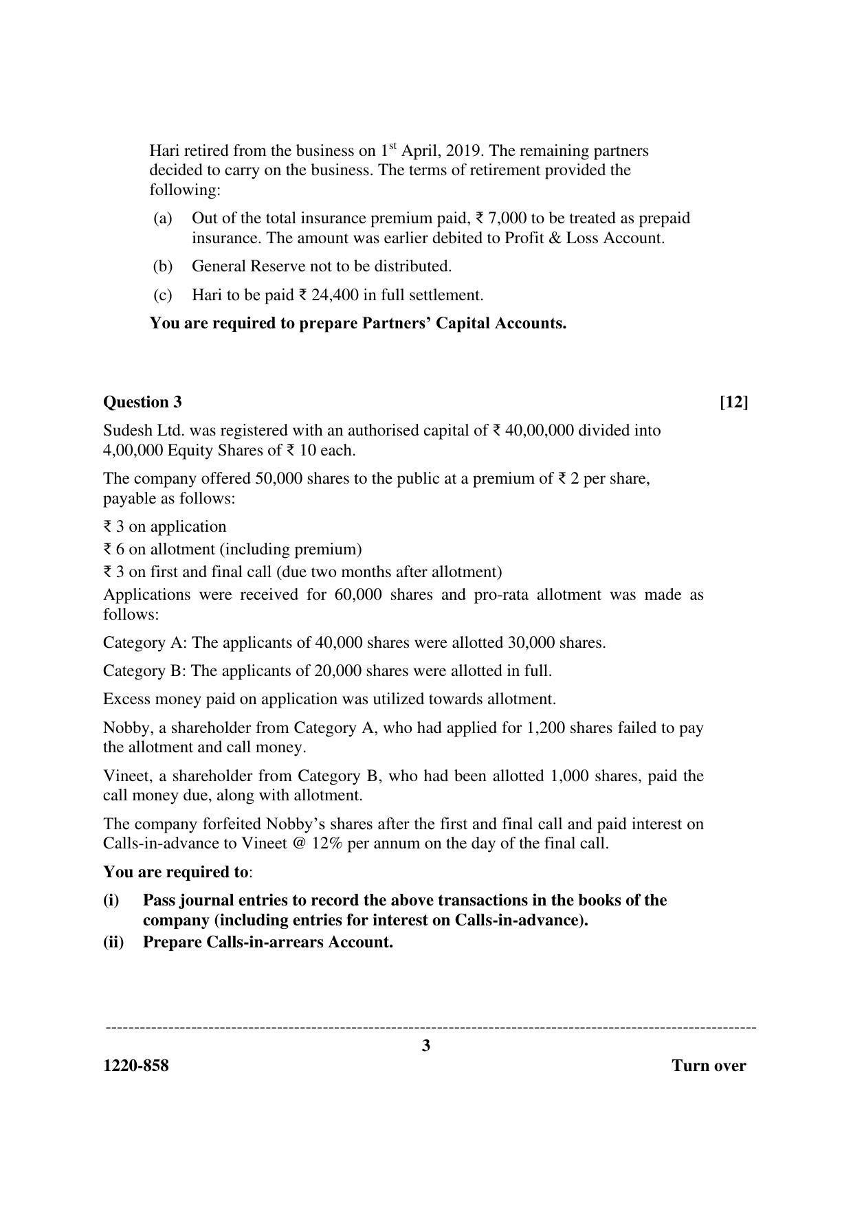 ISC Class 12 2020 Accounts Question Paper - Page 3