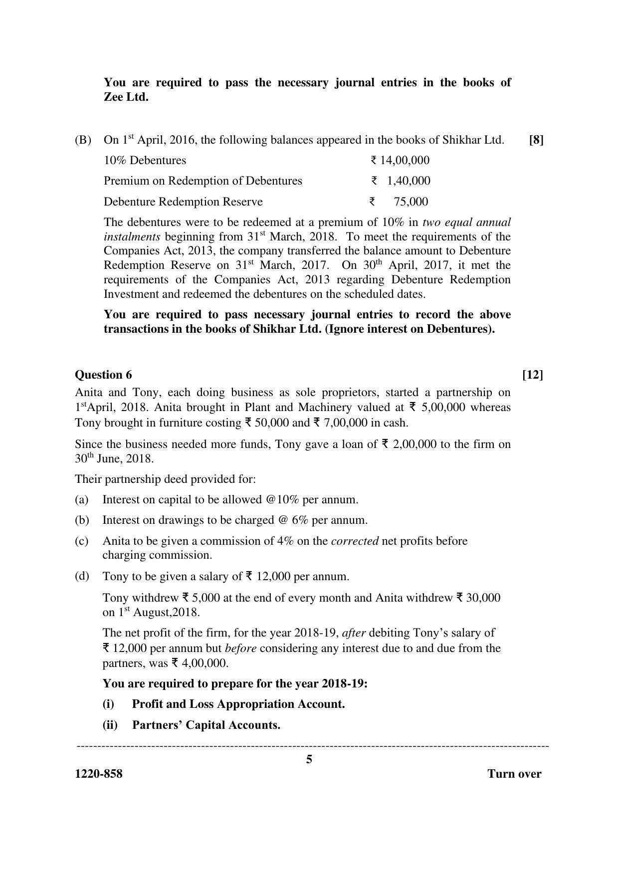 ISC Class 12 2020 Accounts Question Paper - Page 5
