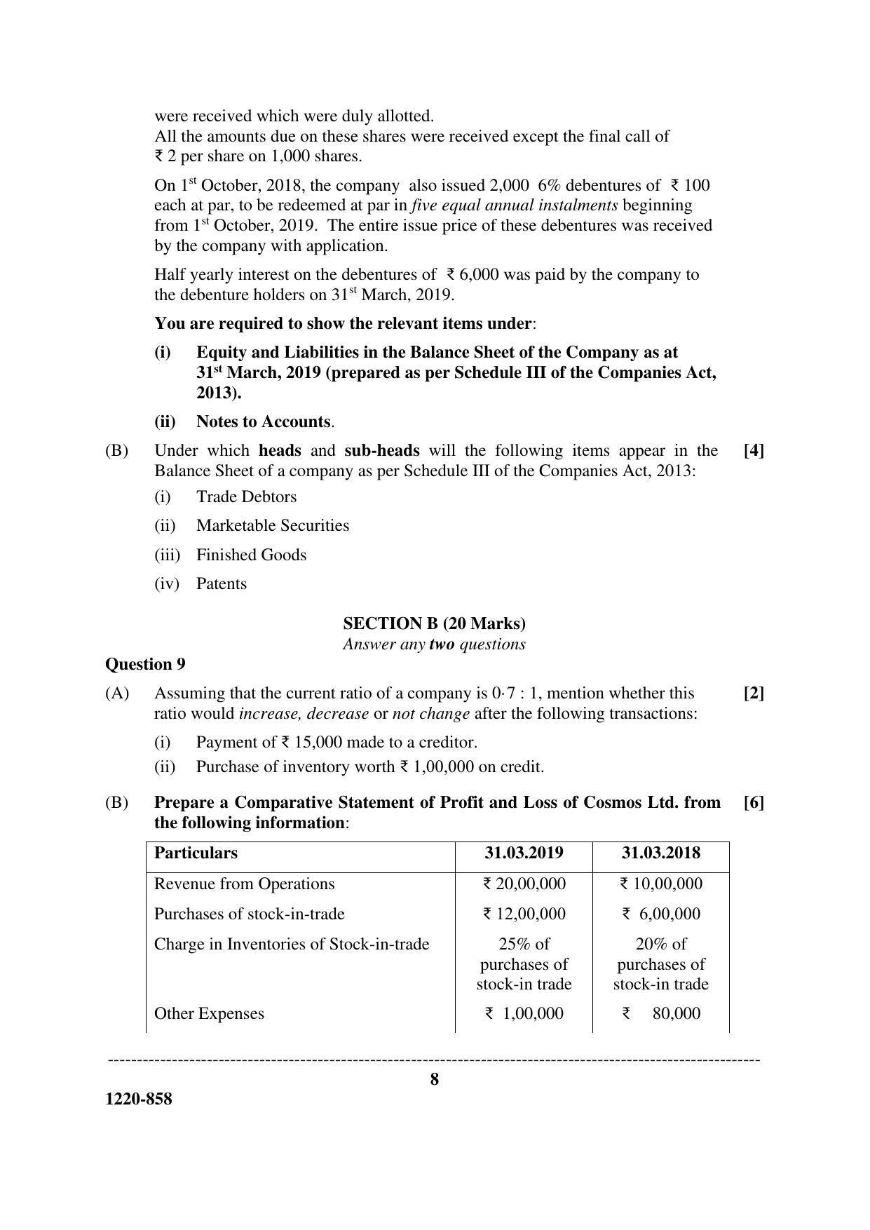 ISC Class 12 2020 Accounts Question Paper - Page 8