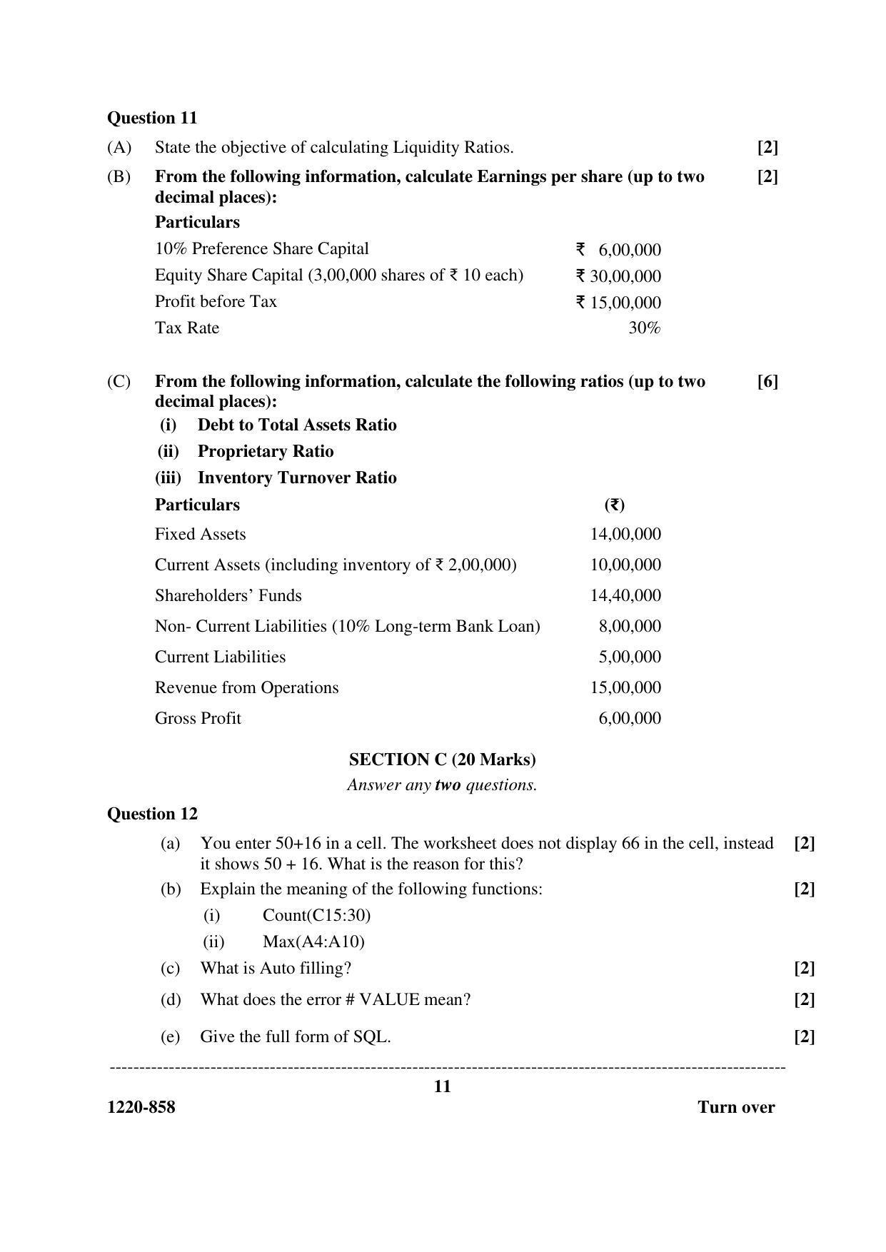 ISC Class 12 2020 Accounts Question Paper - Page 11