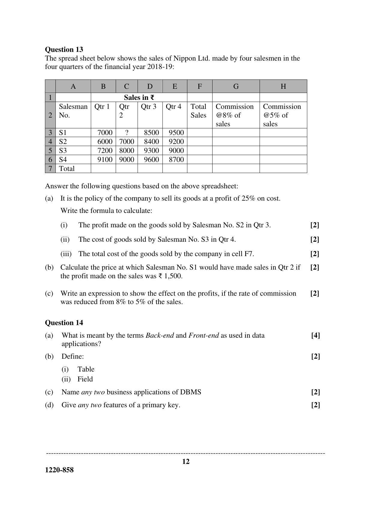 ISC Class 12 2020 Accounts Question Paper - Page 12