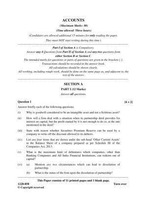ISC Class 12 2020 Accounts Question Paper