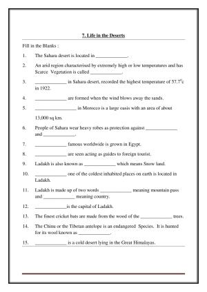 CBSE Worksheets for Class 7 Social Science Life in the Deserts Assignment
