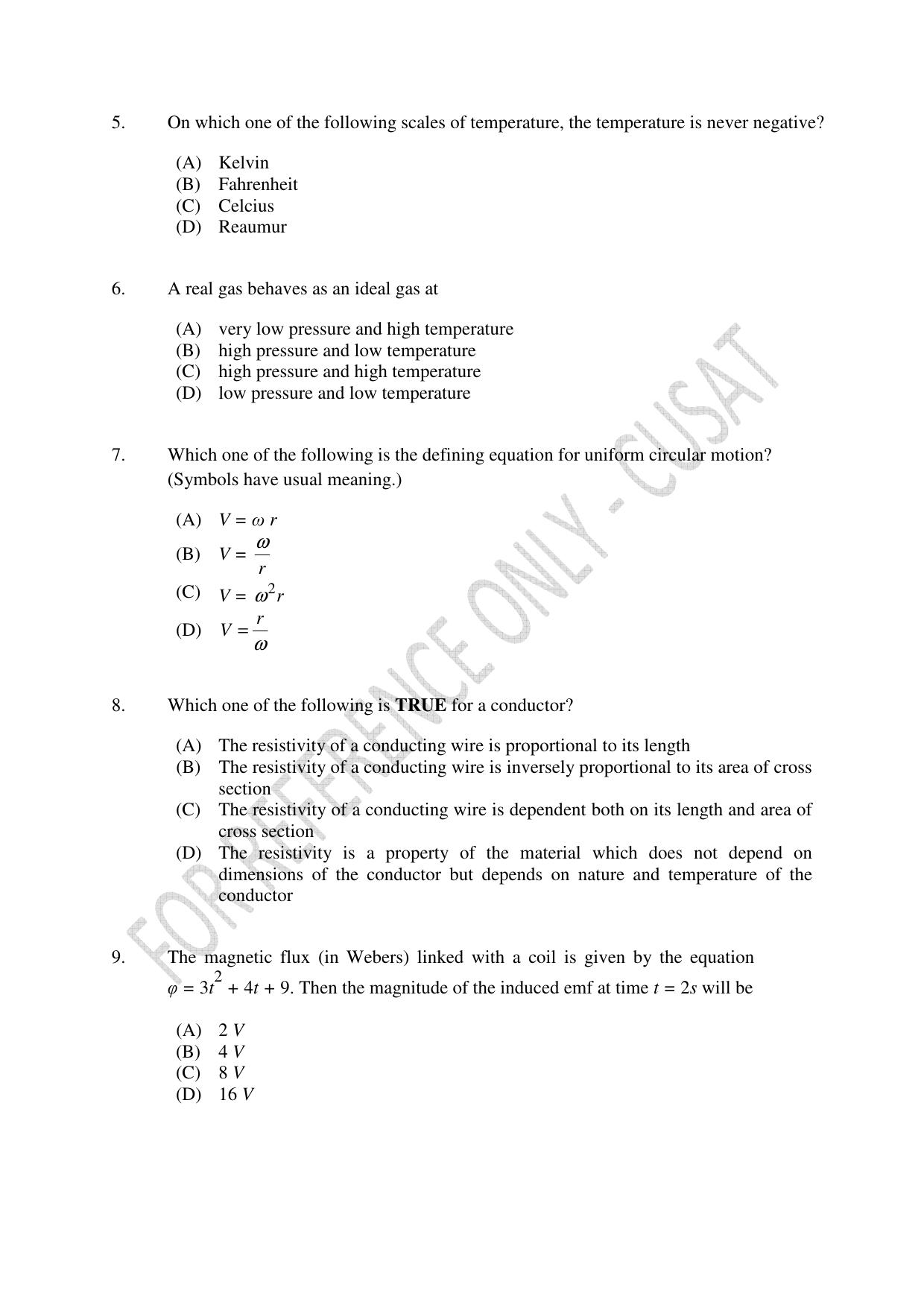 CUSAT CAT 2023 Test For Physics Chemistry Mathematics Shift III Question Paper - Page 2