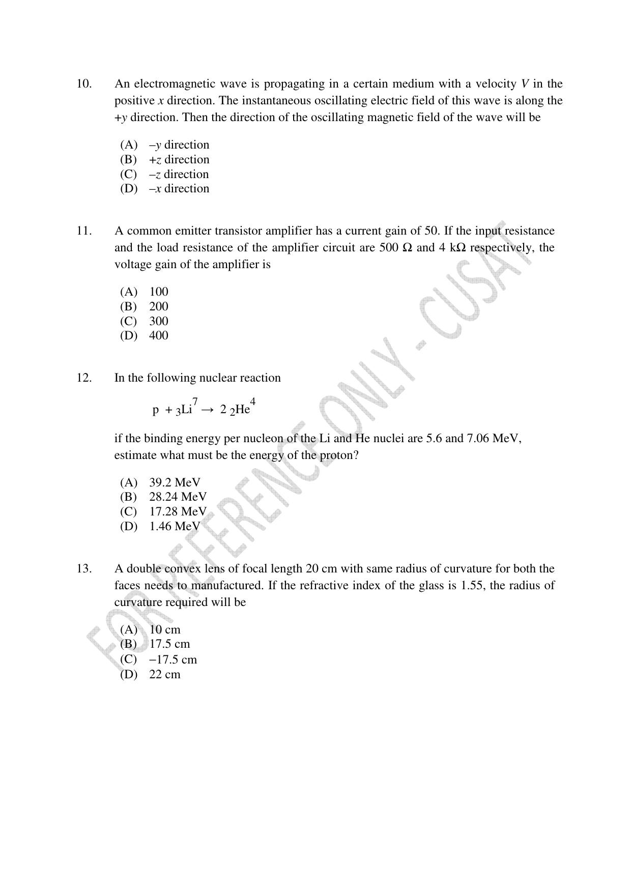 CUSAT CAT 2023 Test For Physics Chemistry Mathematics Shift III Question Paper - Page 3