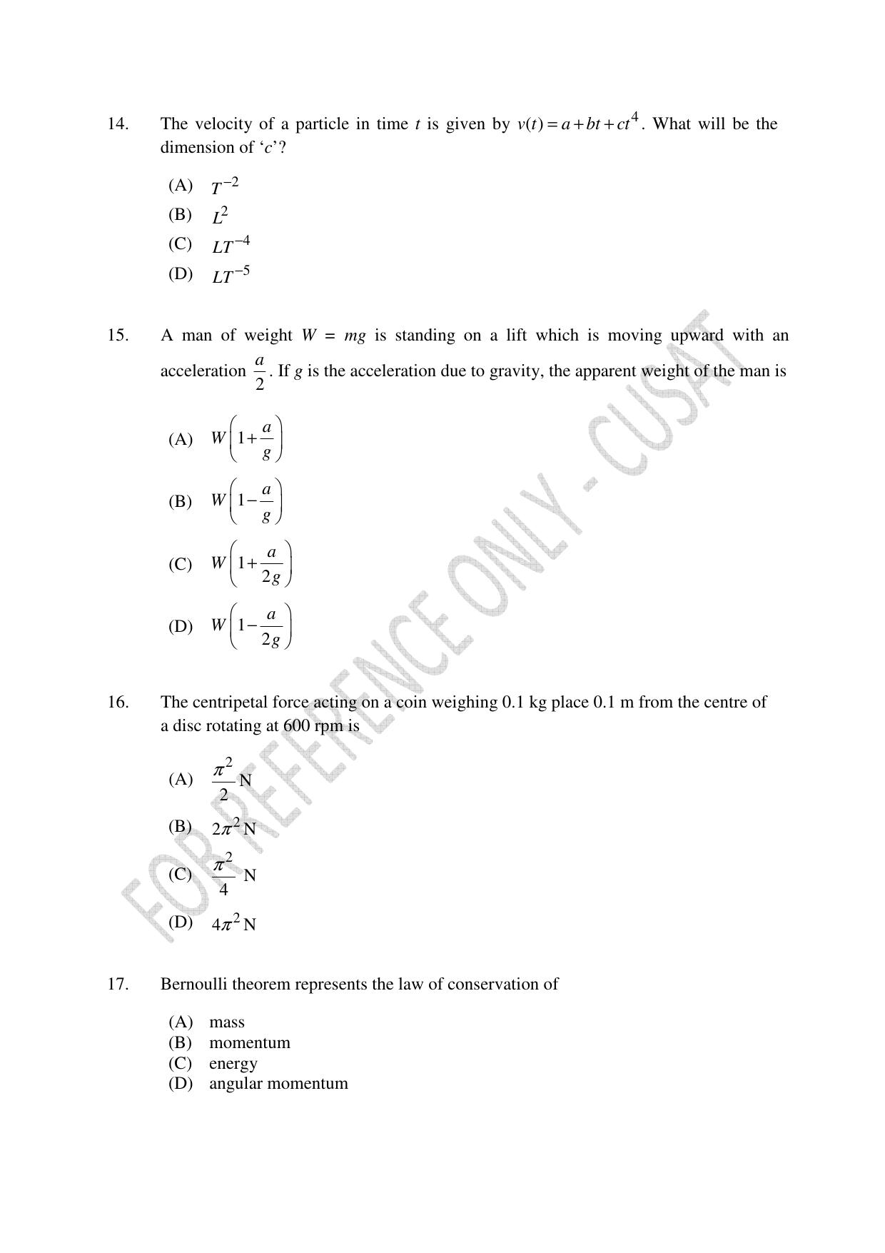 CUSAT CAT 2023 Test For Physics Chemistry Mathematics Shift III Question Paper - Page 4