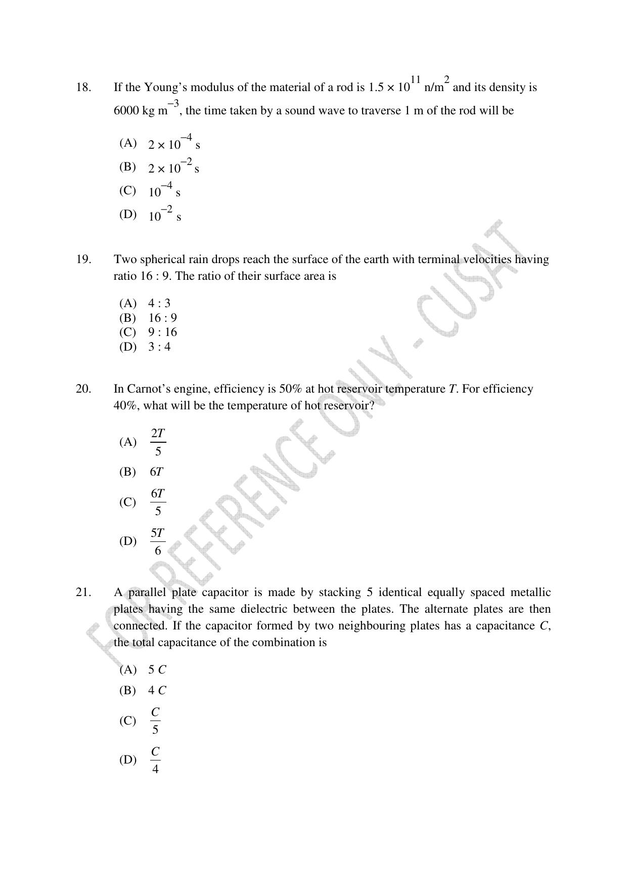 CUSAT CAT 2023 Test For Physics Chemistry Mathematics Shift III Question Paper - Page 5