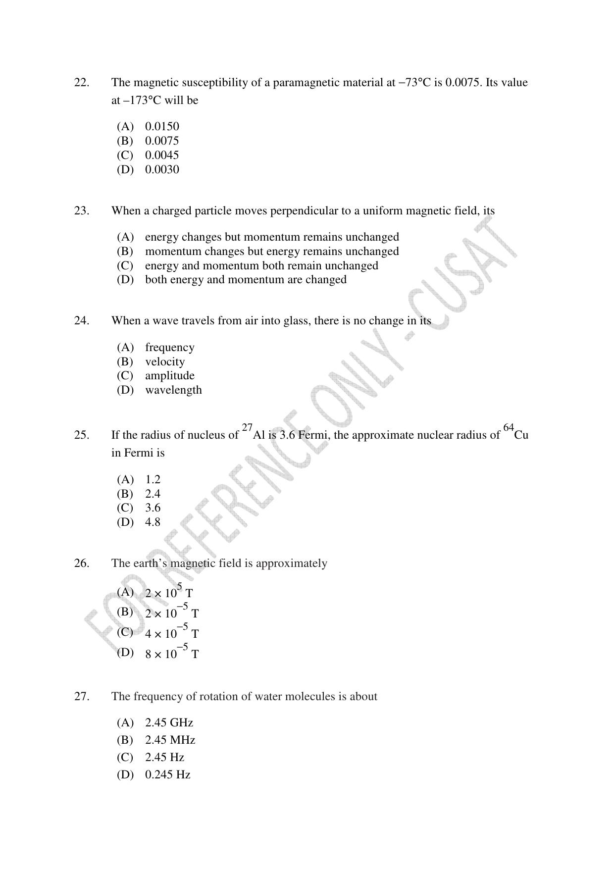 CUSAT CAT 2023 Test For Physics Chemistry Mathematics Shift III Question Paper - Page 6
