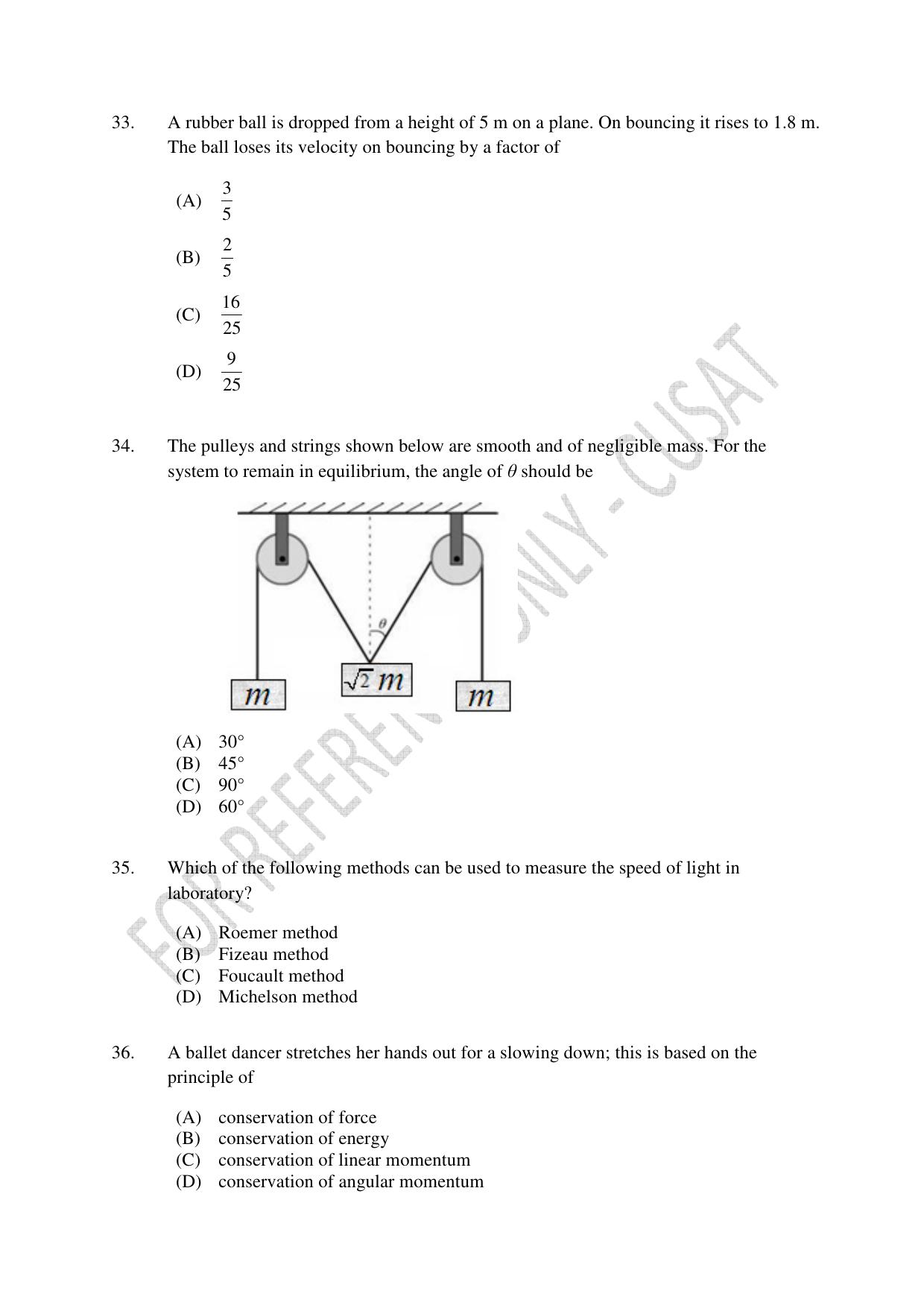 CUSAT CAT 2023 Test For Physics Chemistry Mathematics Shift III Question Paper - Page 8