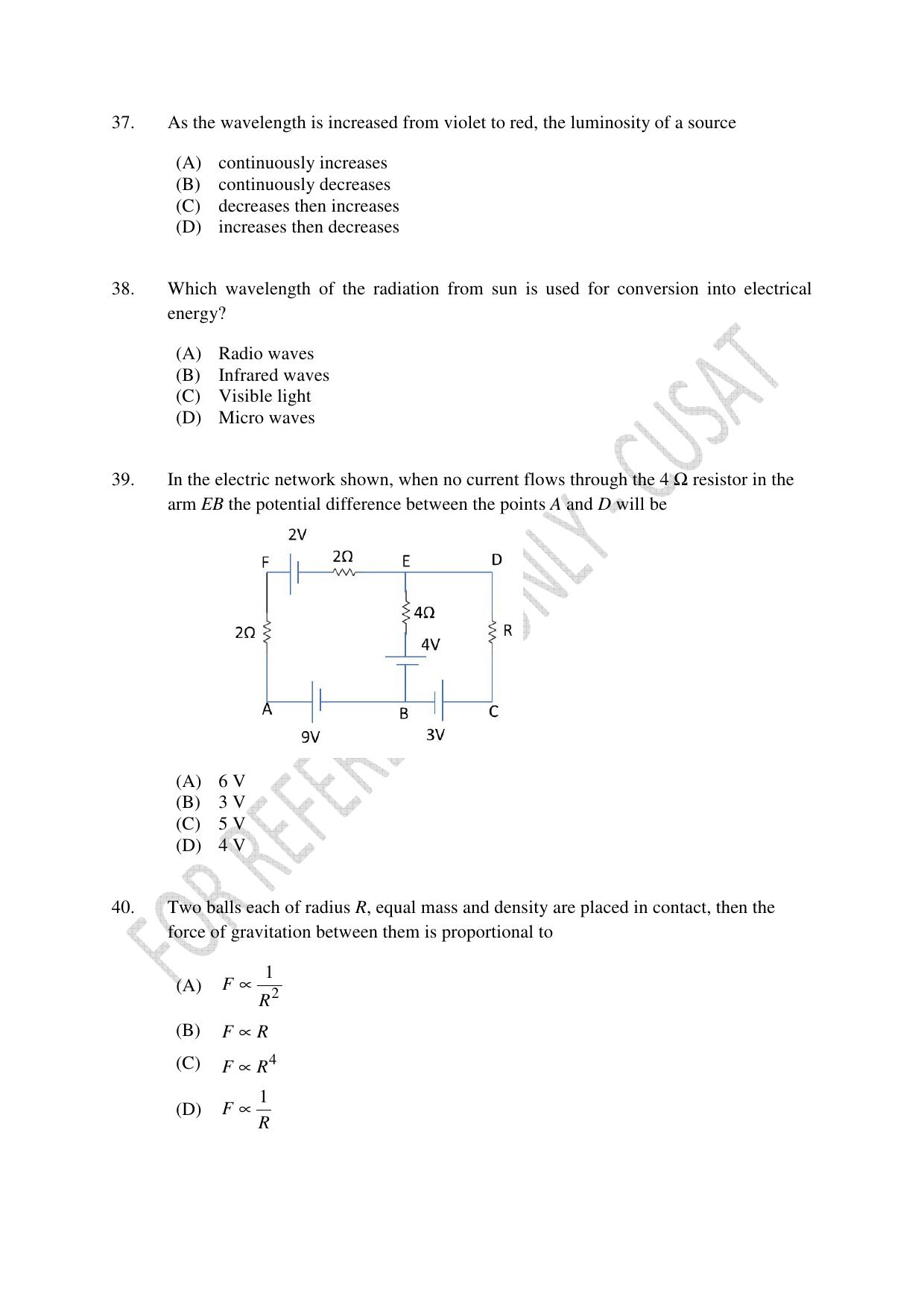 CUSAT CAT 2023 Test For Physics Chemistry Mathematics Shift III Question Paper - Page 9
