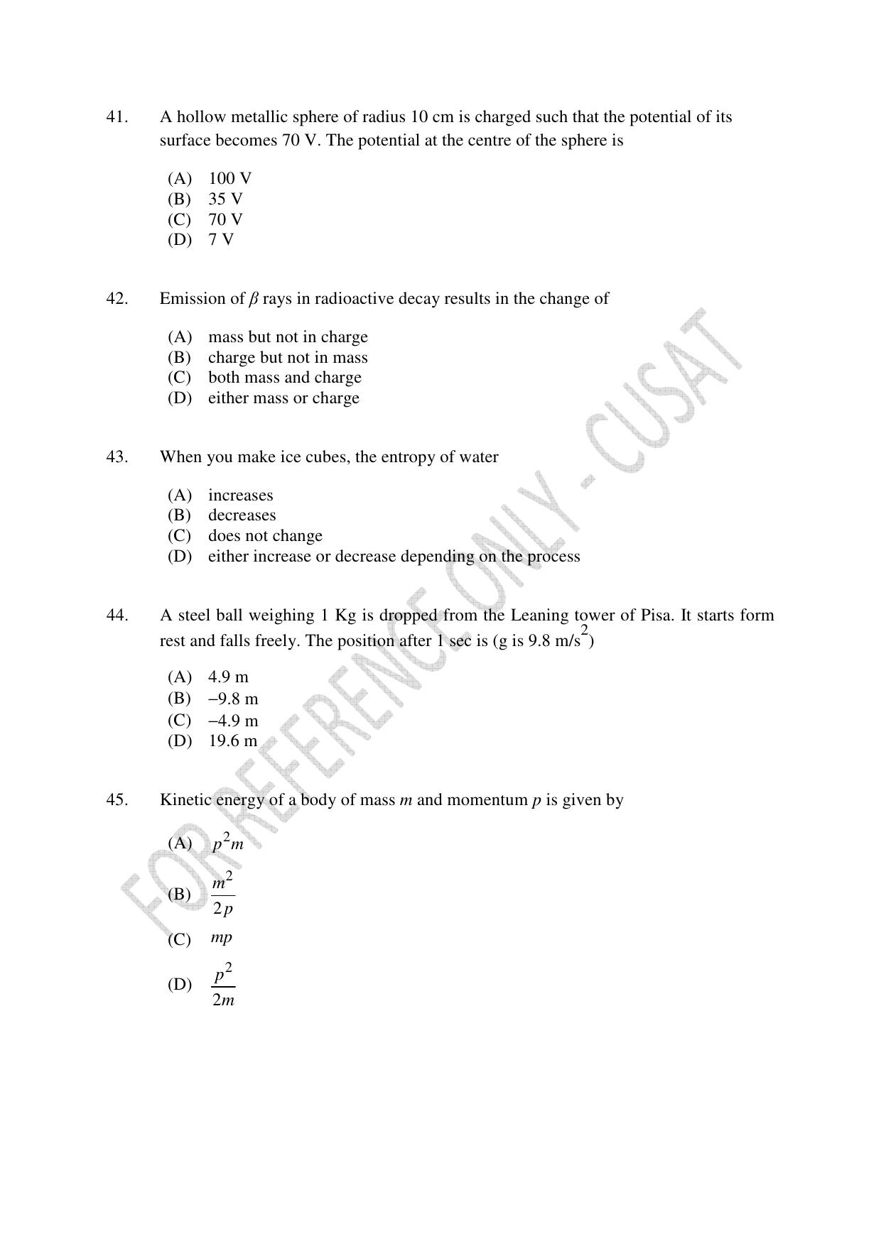 CUSAT CAT 2023 Test For Physics Chemistry Mathematics Shift III Question Paper - Page 10