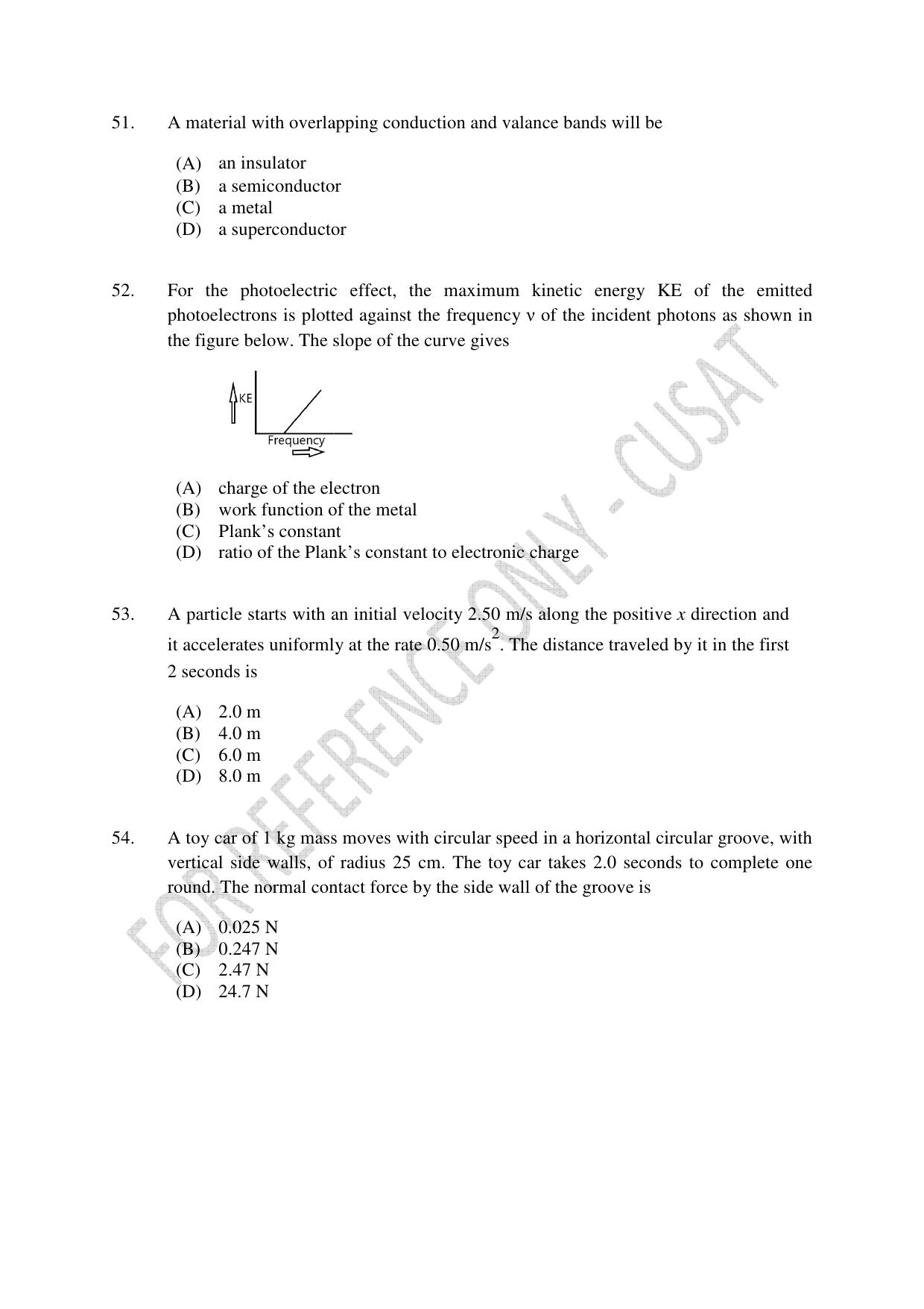 CUSAT CAT 2023 Test For Physics Chemistry Mathematics Shift III Question Paper - Page 12