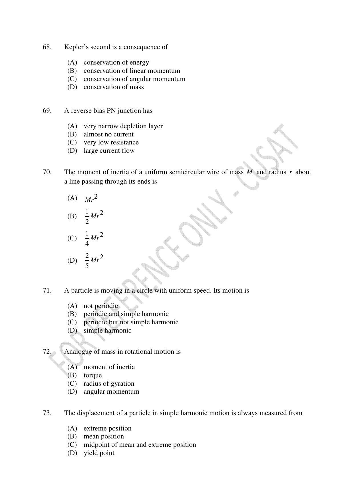 CUSAT CAT 2023 Test For Physics Chemistry Mathematics Shift III Question Paper - Page 16