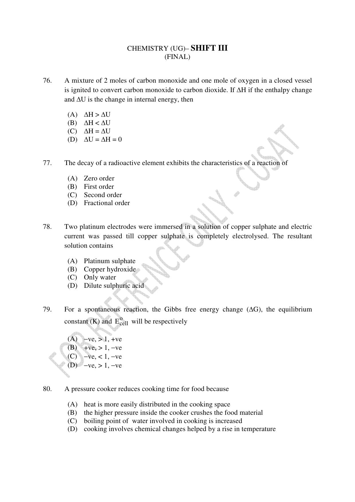 CUSAT CAT 2023 Test For Physics Chemistry Mathematics Shift III Question Paper - Page 18