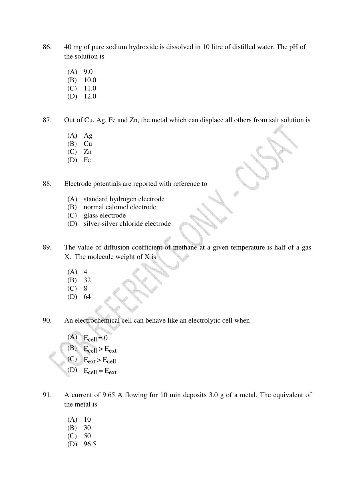 CUSAT CAT 2023 Test For Physics Chemistry Mathematics Shift III Question Paper - Page 20