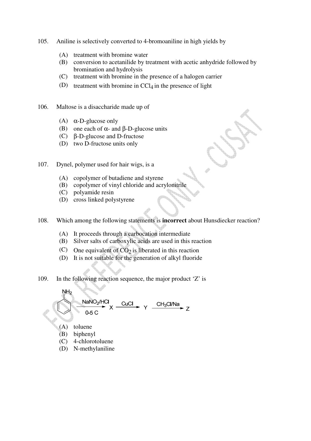 CUSAT CAT 2023 Test For Physics Chemistry Mathematics Shift III Question Paper - Page 24