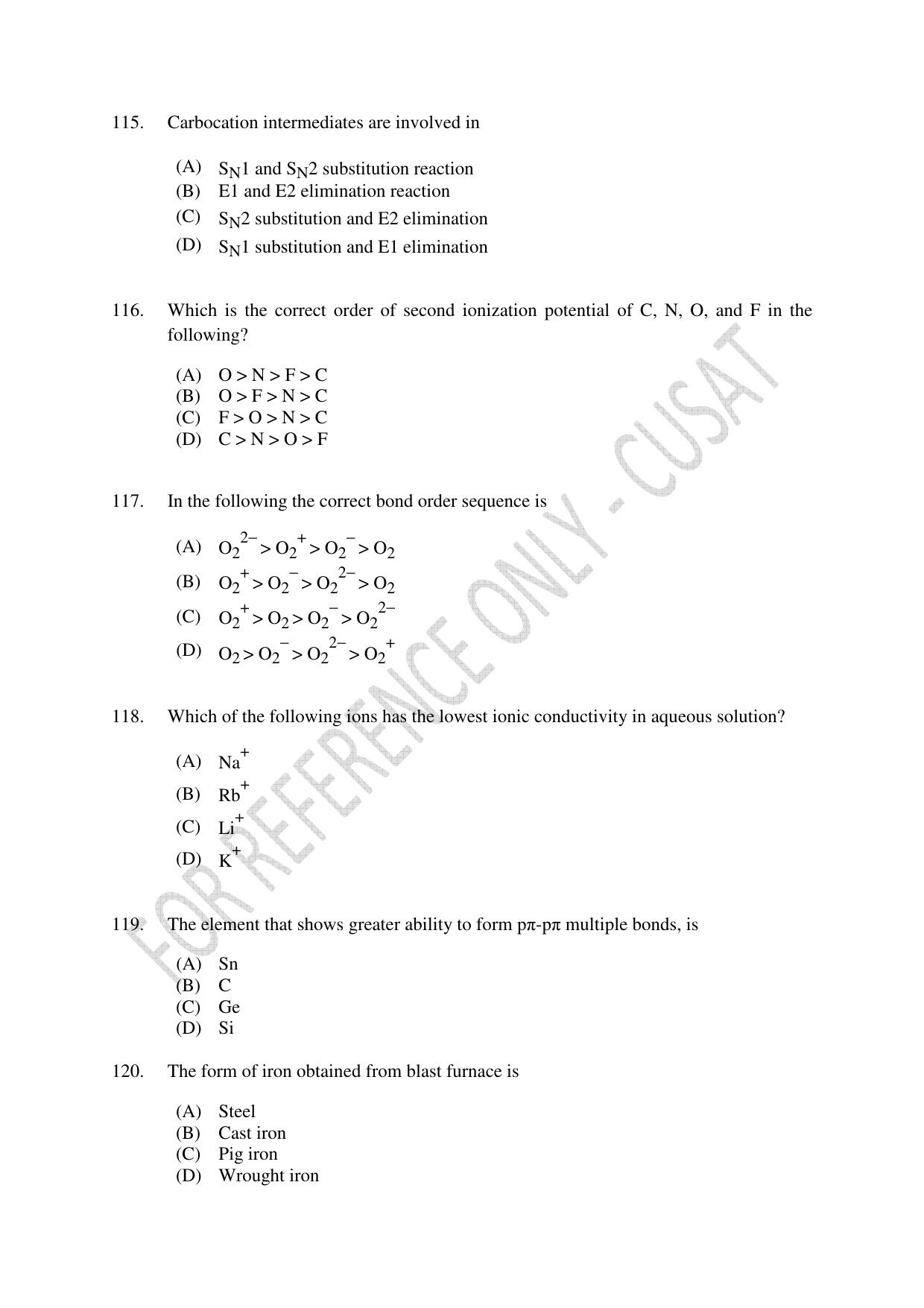 CUSAT CAT 2023 Test For Physics Chemistry Mathematics Shift III Question Paper - Page 26