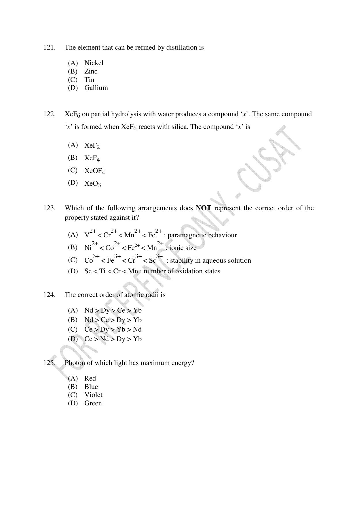 CUSAT CAT 2023 Test For Physics Chemistry Mathematics Shift III Question Paper - Page 27
