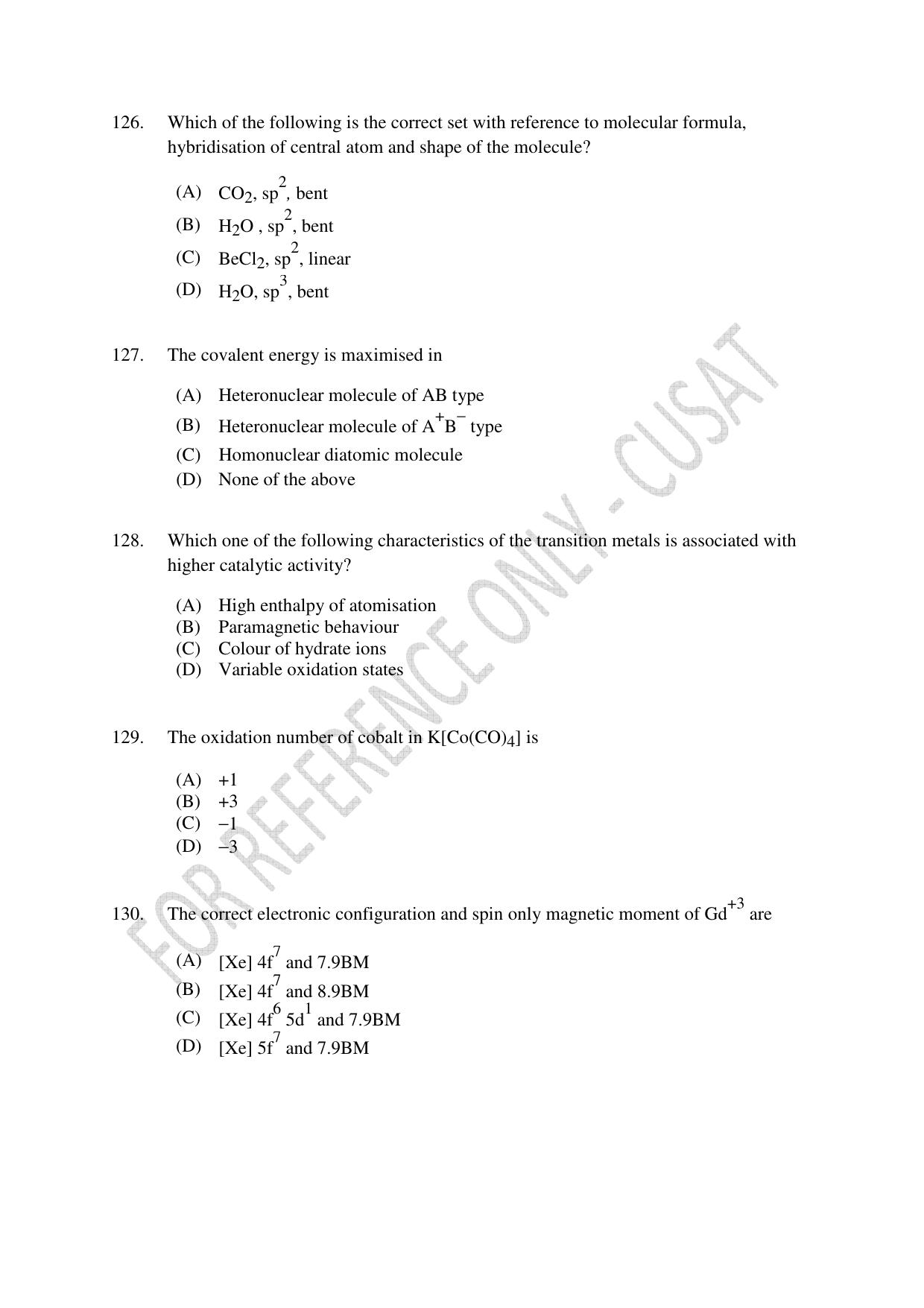 CUSAT CAT 2023 Test For Physics Chemistry Mathematics Shift III Question Paper - Page 28