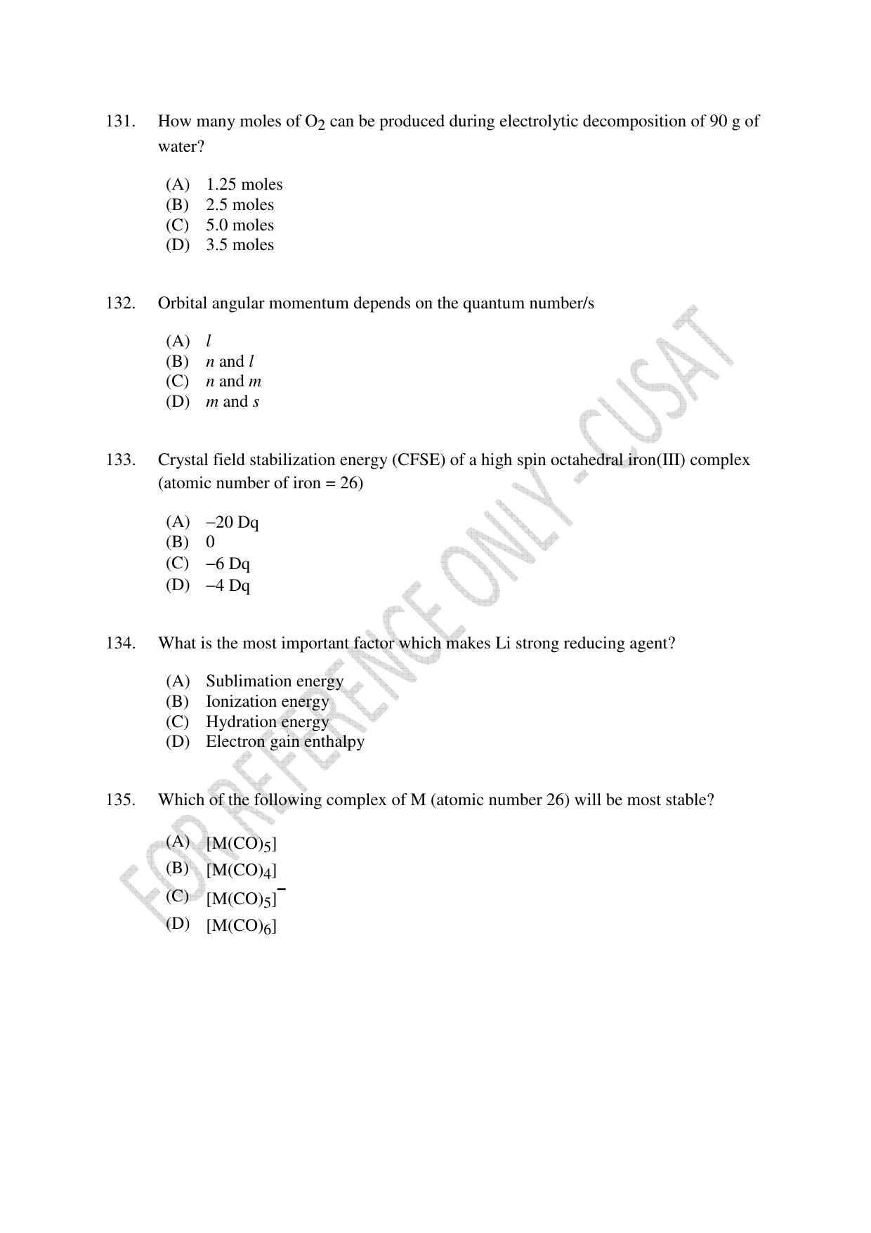 CUSAT CAT 2023 Test For Physics Chemistry Mathematics Shift III Question Paper - Page 29