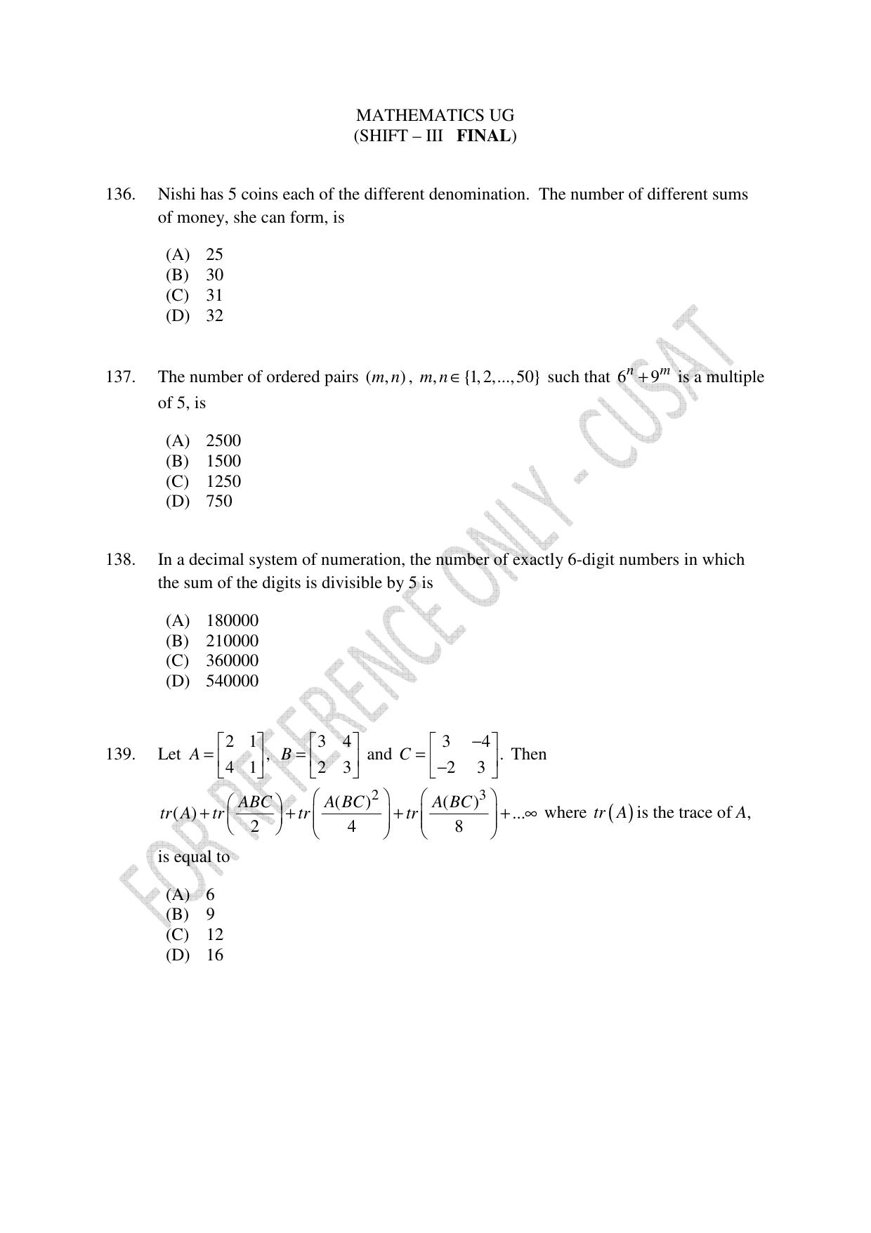 CUSAT CAT 2023 Test For Physics Chemistry Mathematics Shift III Question Paper - Page 30