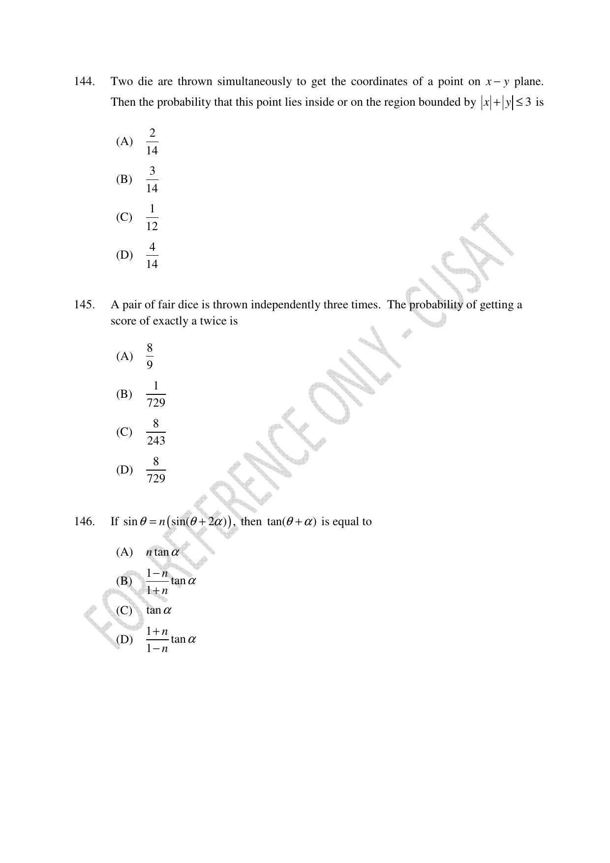 CUSAT CAT 2023 Test For Physics Chemistry Mathematics Shift III Question Paper - Page 32