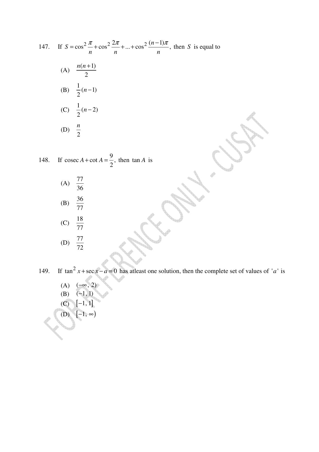 CUSAT CAT 2023 Test For Physics Chemistry Mathematics Shift III Question Paper - Page 33