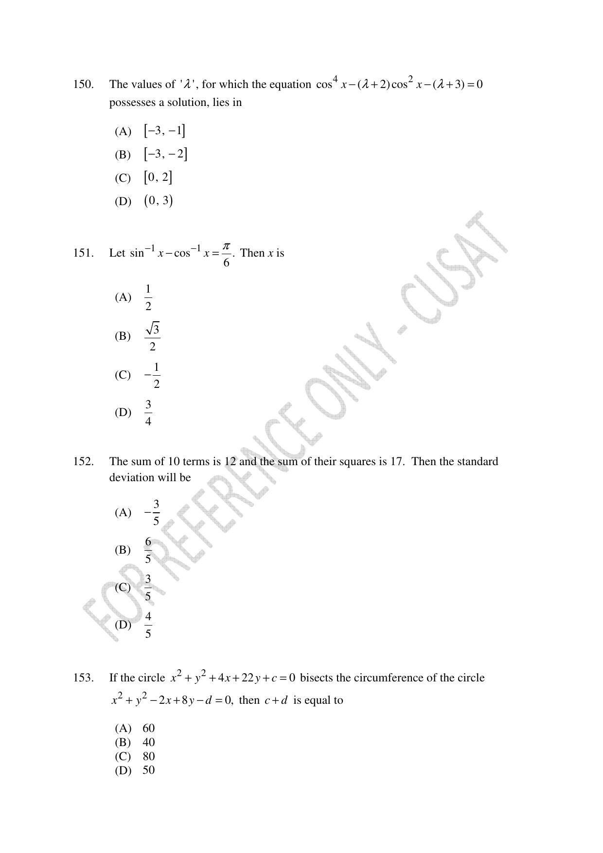CUSAT CAT 2023 Test For Physics Chemistry Mathematics Shift III Question Paper - Page 34