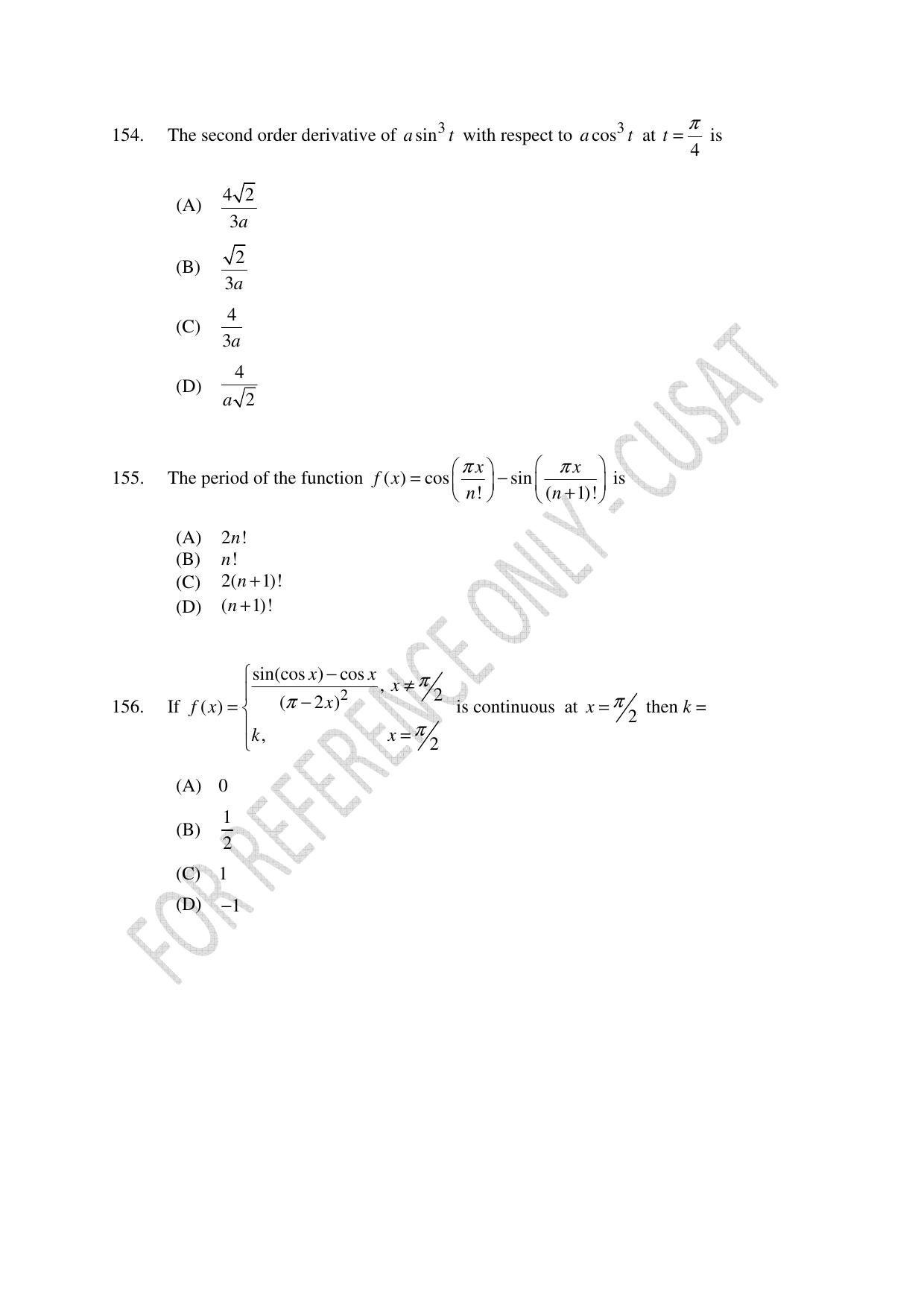 CUSAT CAT 2023 Test For Physics Chemistry Mathematics Shift III Question Paper - Page 35