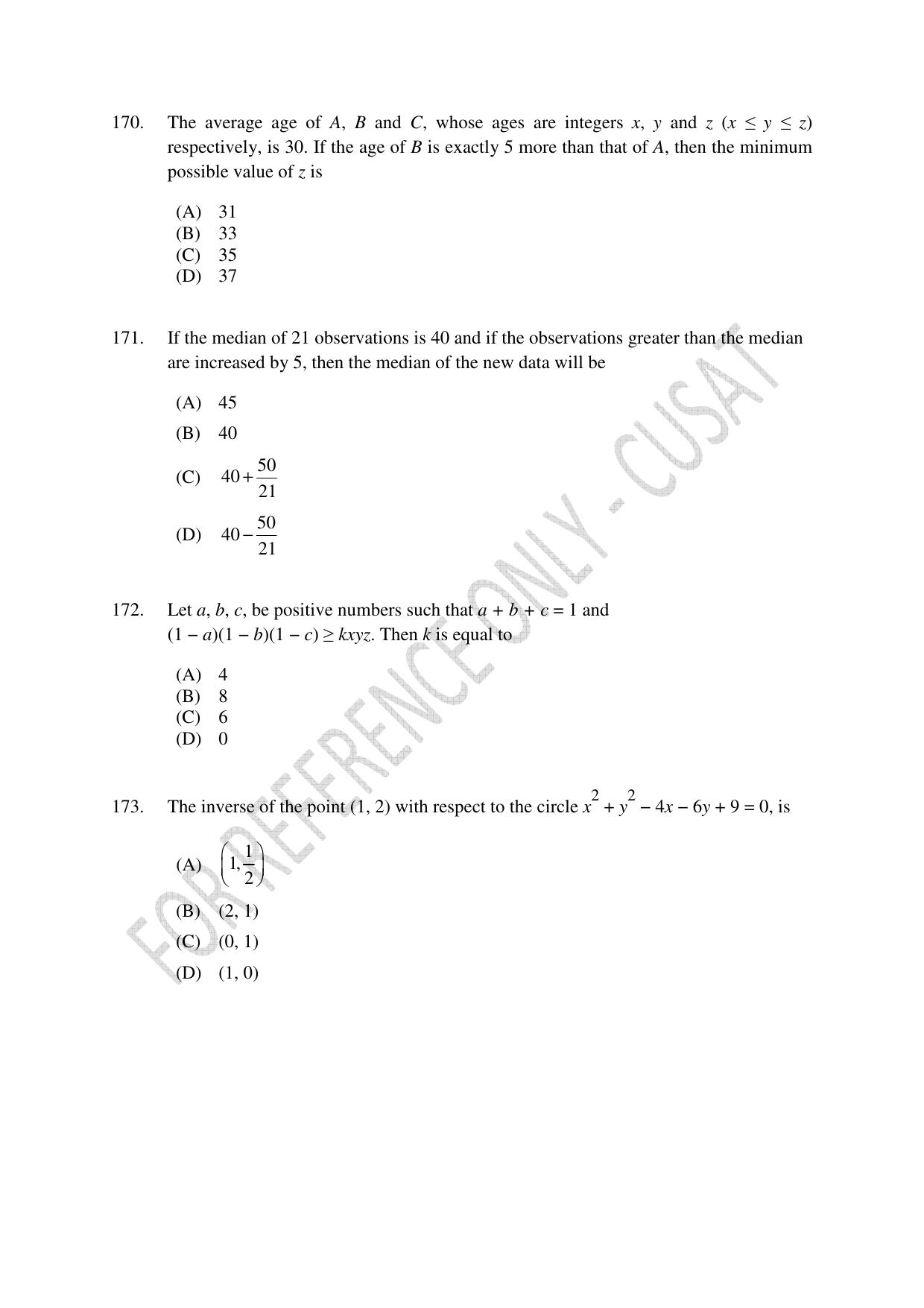 CUSAT CAT 2023 Test For Physics Chemistry Mathematics Shift III Question Paper - Page 39