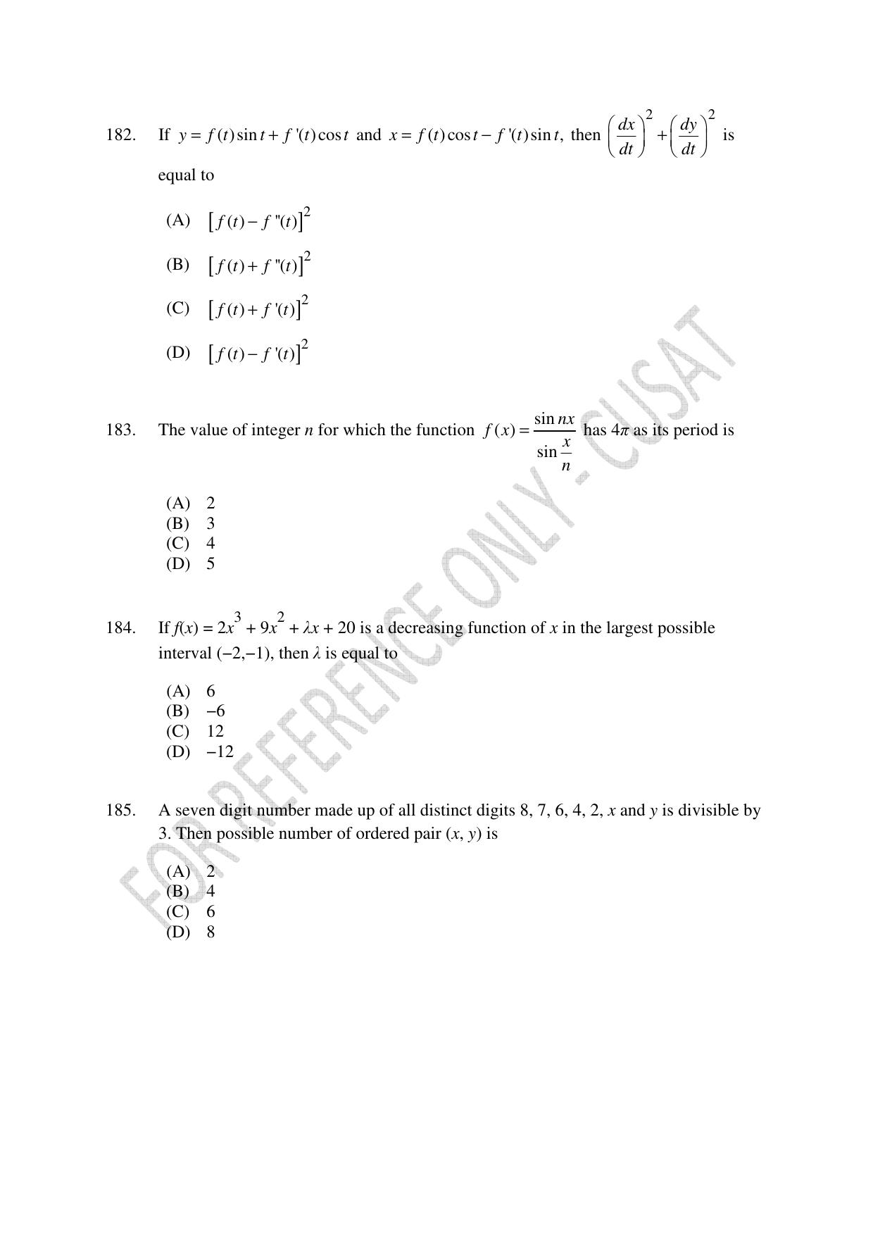 CUSAT CAT 2023 Test For Physics Chemistry Mathematics Shift III Question Paper - Page 42