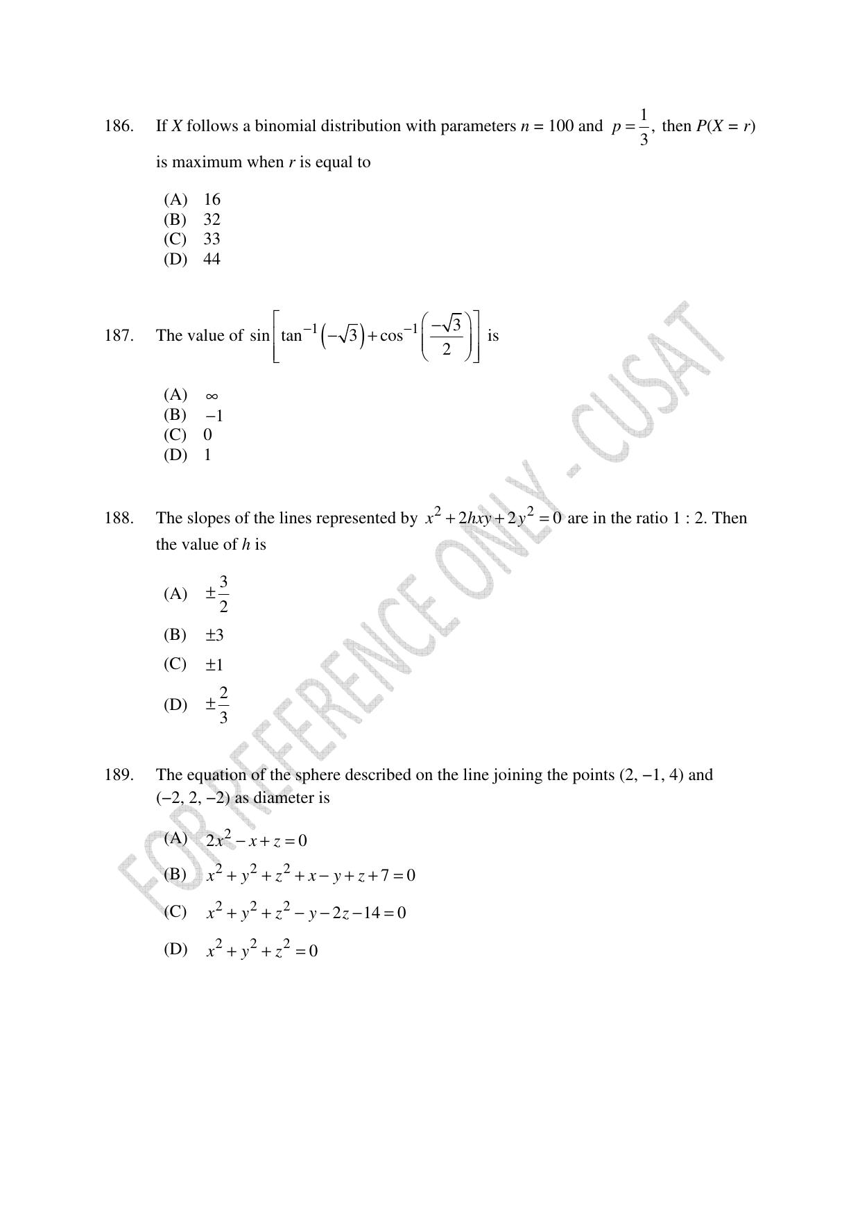 CUSAT CAT 2023 Test For Physics Chemistry Mathematics Shift III Question Paper - Page 43