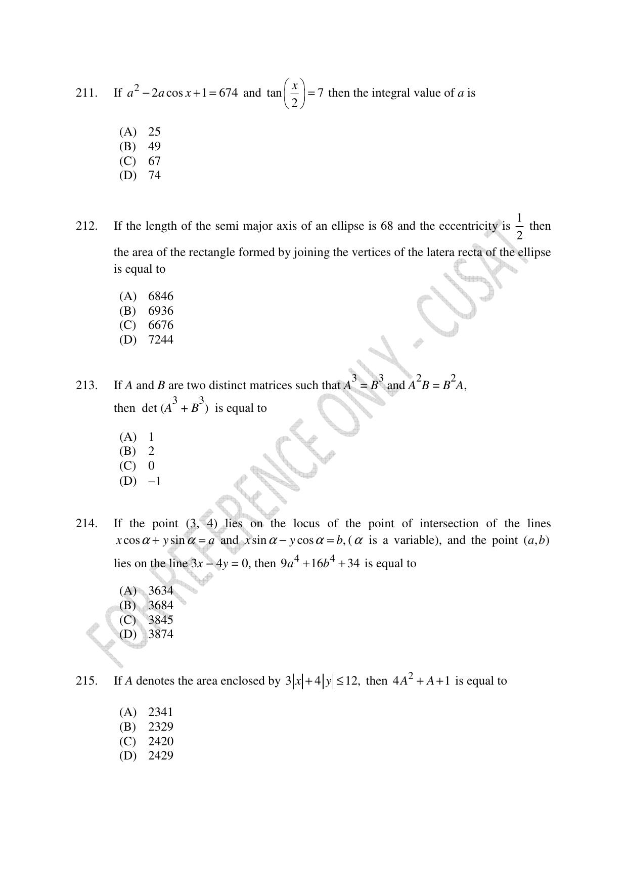 CUSAT CAT 2023 Test For Physics Chemistry Mathematics Shift III Question Paper - Page 48