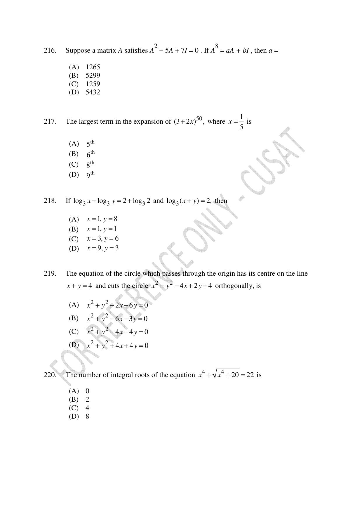 CUSAT CAT 2023 Test For Physics Chemistry Mathematics Shift III Question Paper - Page 49