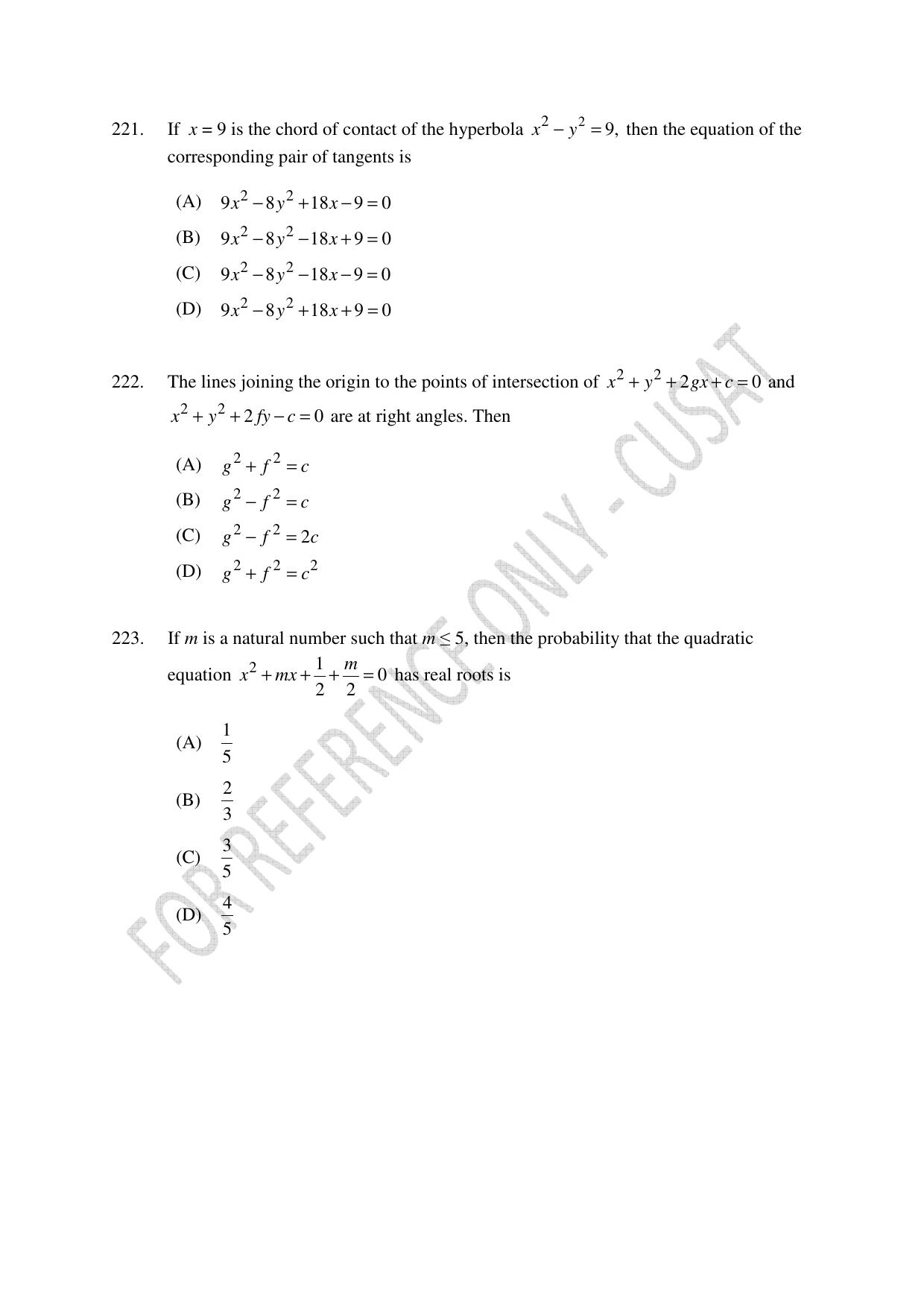 CUSAT CAT 2023 Test For Physics Chemistry Mathematics Shift III Question Paper - Page 50