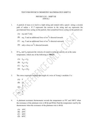 CUSAT CAT 2023 Test For Physics Chemistry Mathematics Shift III Question Paper