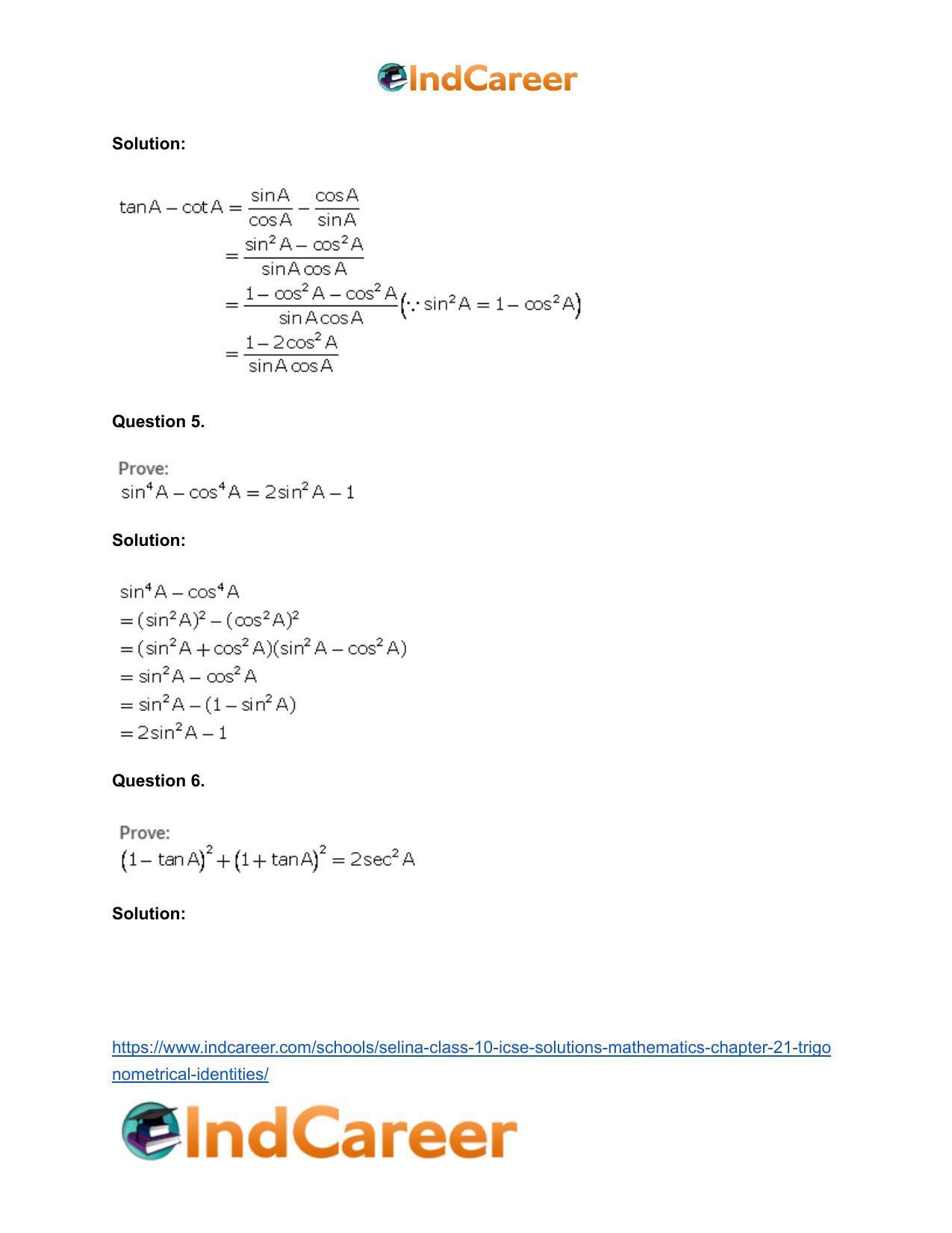 Selina Class 10 ICSE Solutions Mathematics : Chapter 21- Trigonometrical Identities - Page 4