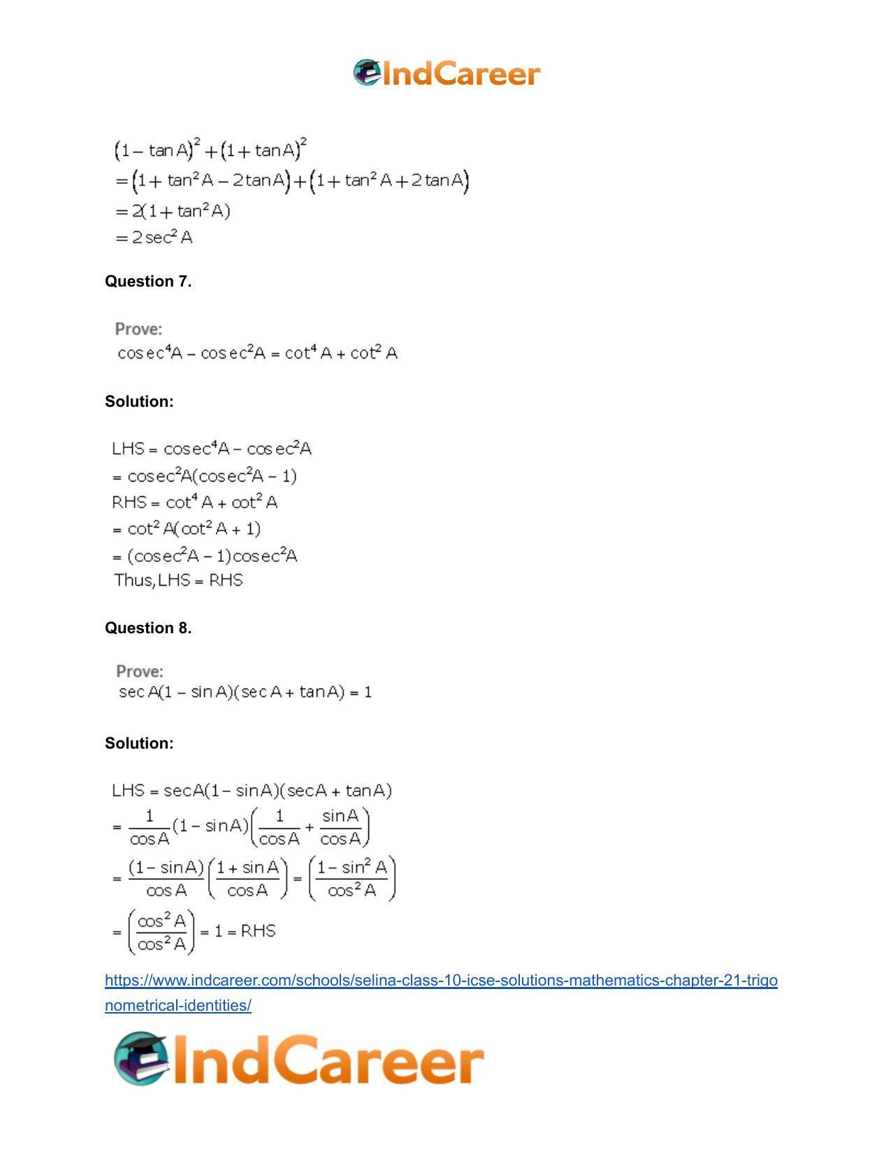Selina Class 10 ICSE Solutions Mathematics : Chapter 21- Trigonometrical Identities - Page 5