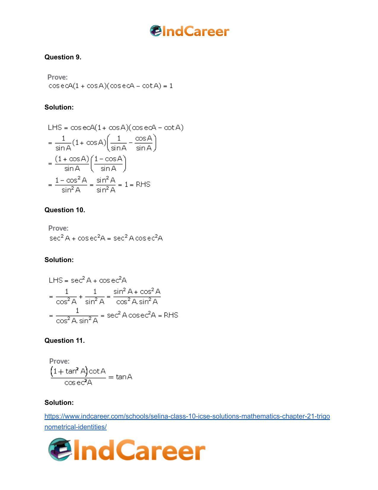 Selina Class 10 ICSE Solutions Mathematics : Chapter 21- Trigonometrical Identities - Page 6