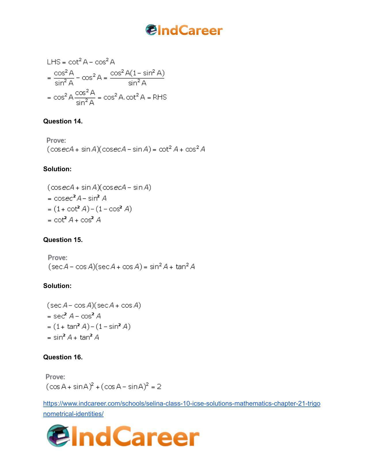 Selina Class 10 ICSE Solutions Mathematics : Chapter 21- Trigonometrical Identities - Page 8