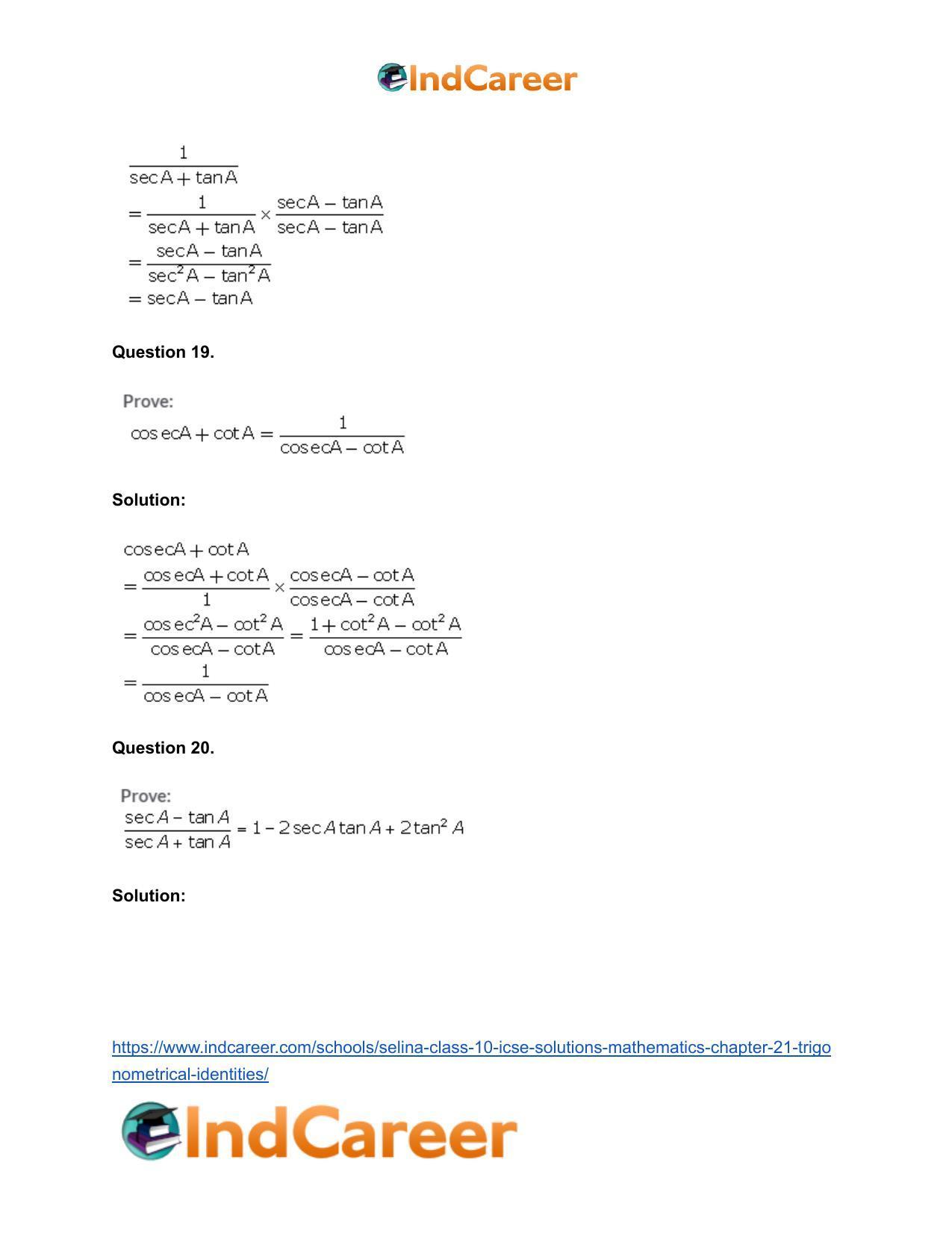 Selina Class 10 ICSE Solutions Mathematics : Chapter 21- Trigonometrical Identities - Page 10