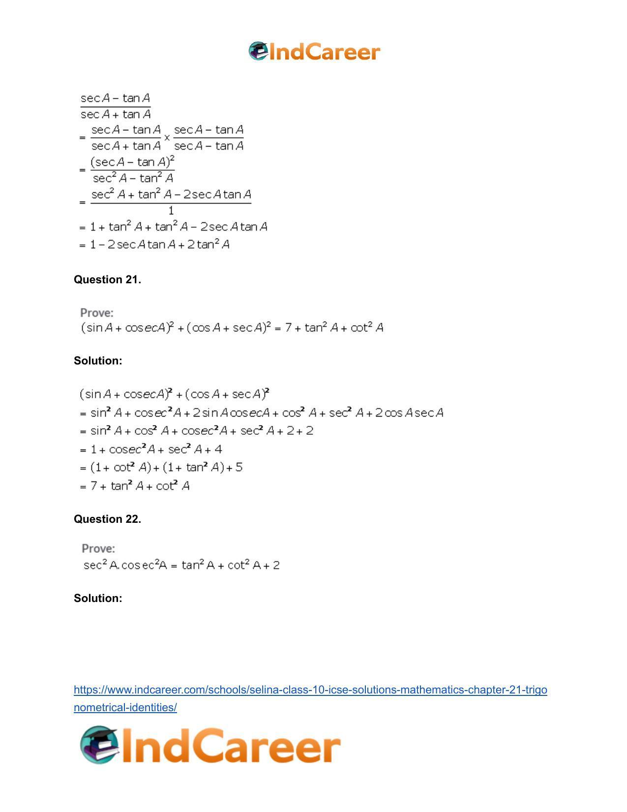 Selina Class 10 ICSE Solutions Mathematics : Chapter 21- Trigonometrical Identities - Page 11