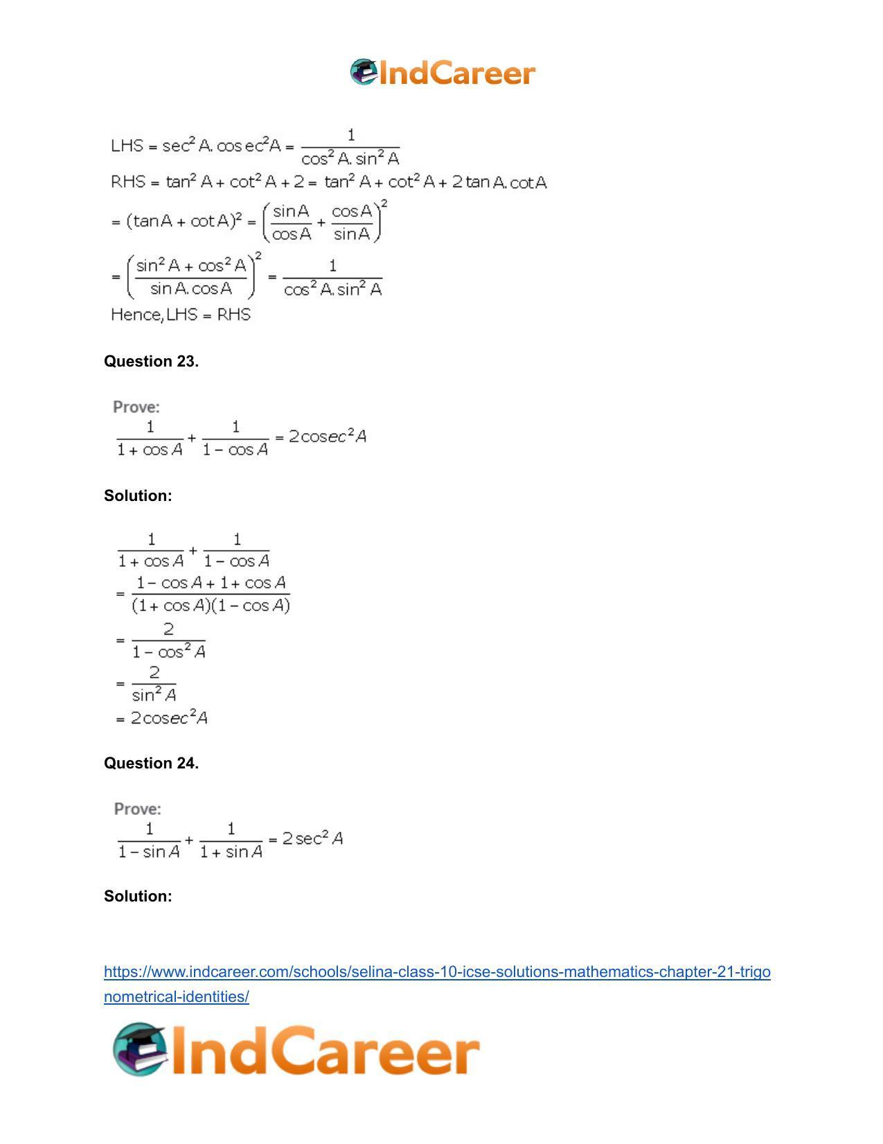 Selina Class 10 ICSE Solutions Mathematics : Chapter 21- Trigonometrical Identities - Page 12