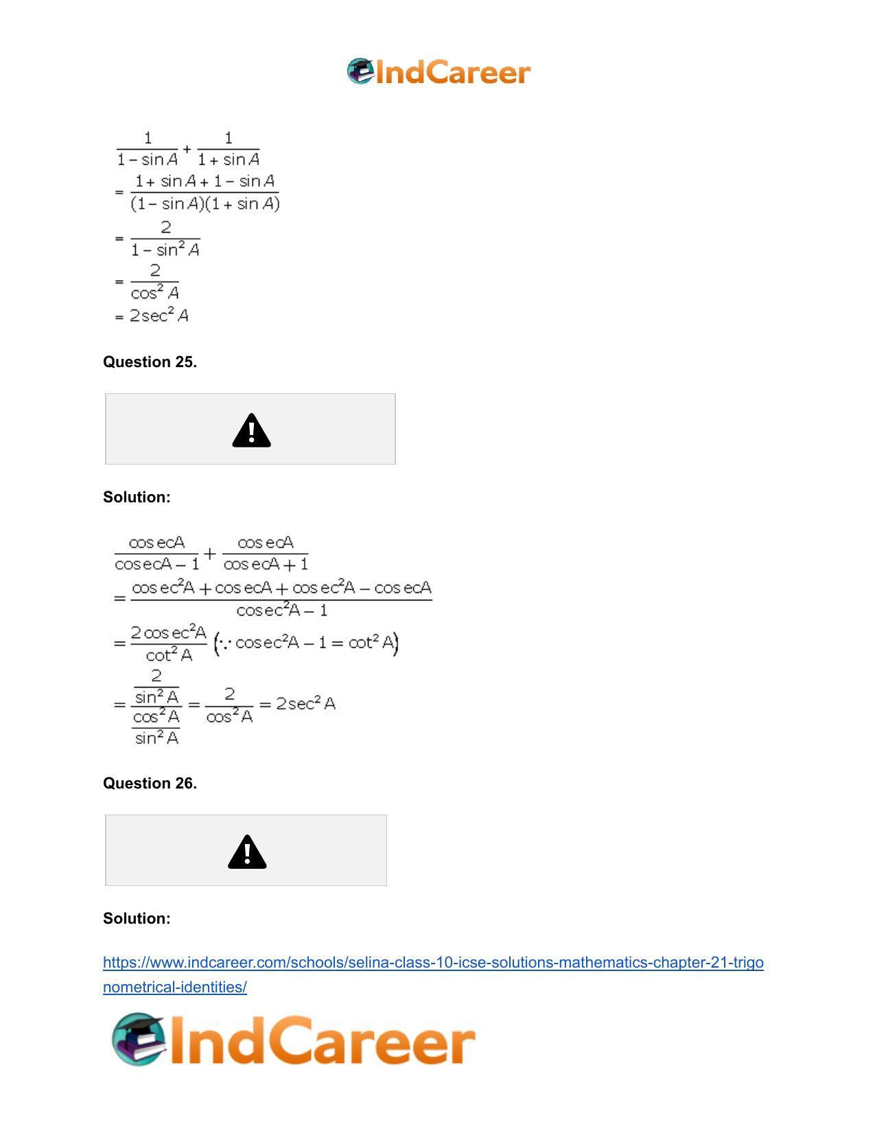 Selina Class 10 ICSE Solutions Mathematics : Chapter 21- Trigonometrical Identities - Page 13
