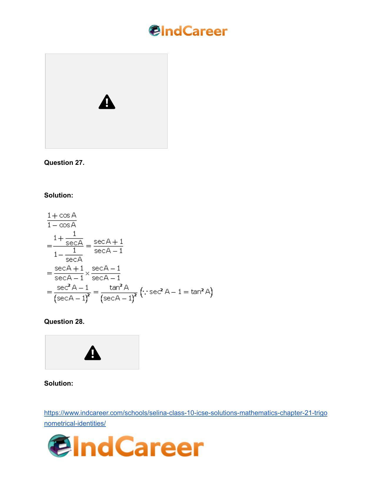 Selina Class 10 ICSE Solutions Mathematics : Chapter 21- Trigonometrical Identities - Page 14