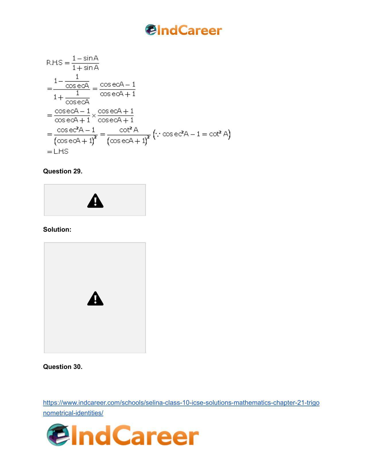 Selina Class 10 ICSE Solutions Mathematics : Chapter 21- Trigonometrical Identities - Page 15