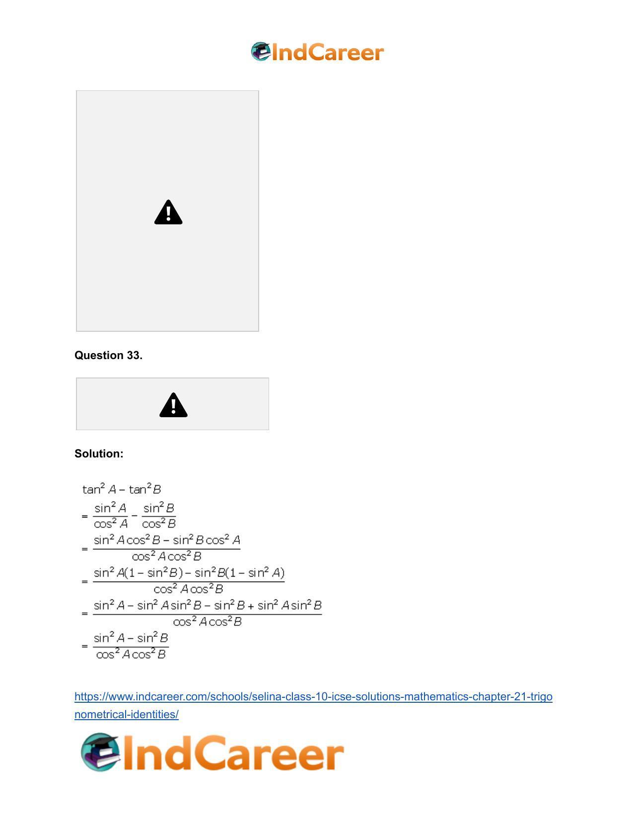 Selina Class 10 ICSE Solutions Mathematics : Chapter 21- Trigonometrical Identities - Page 18