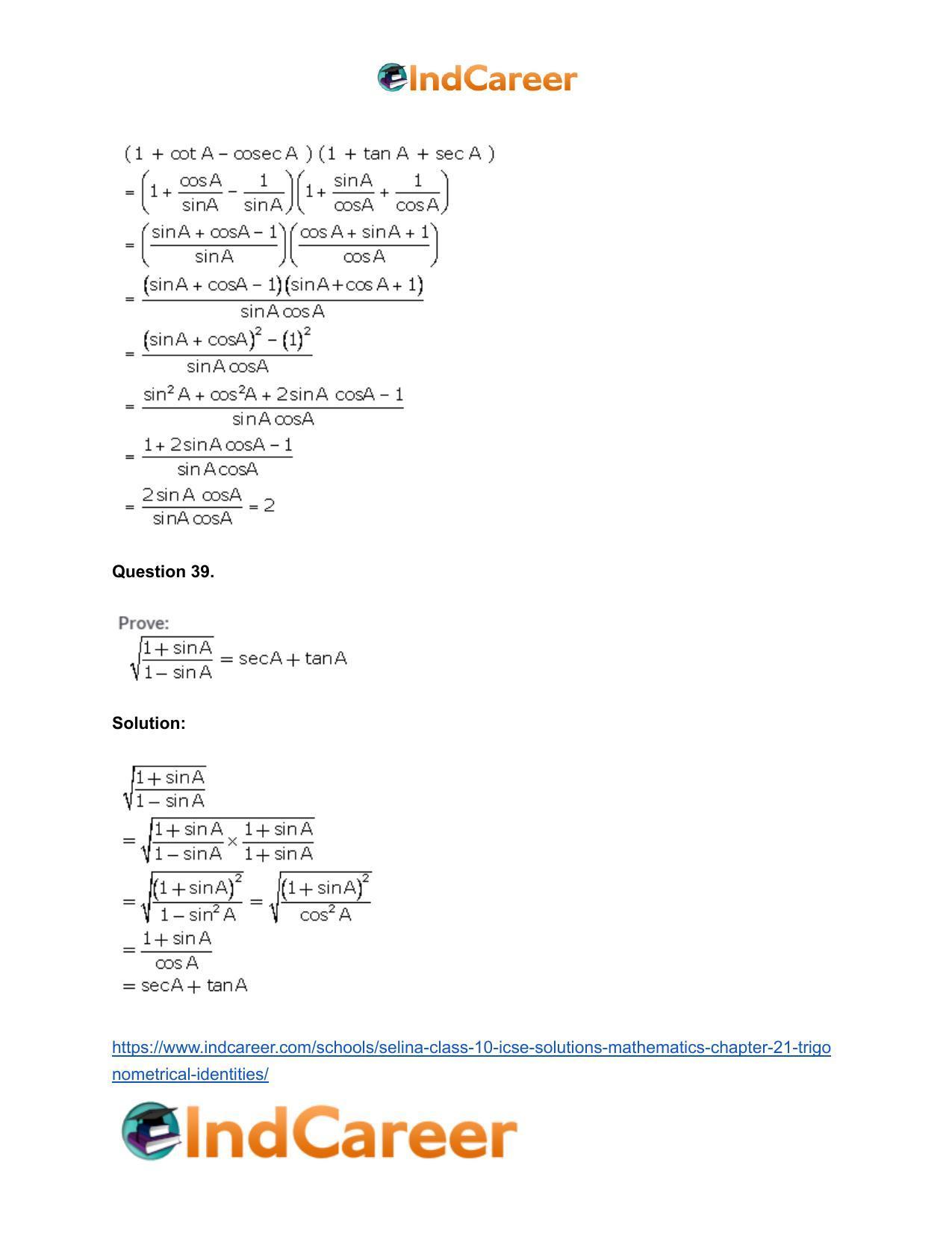 Selina Class 10 ICSE Solutions Mathematics : Chapter 21- Trigonometrical Identities - Page 22