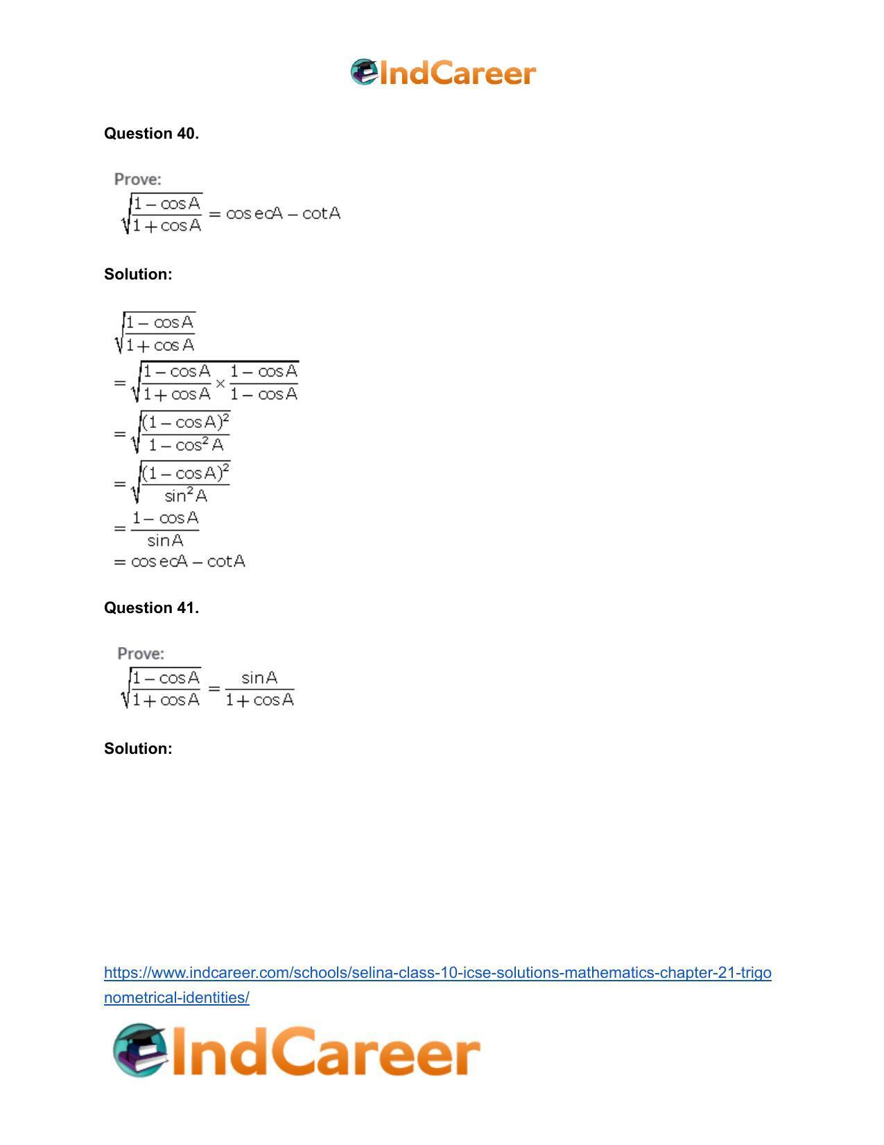 Selina Class 10 ICSE Solutions Mathematics : Chapter 21- Trigonometrical Identities - Page 23