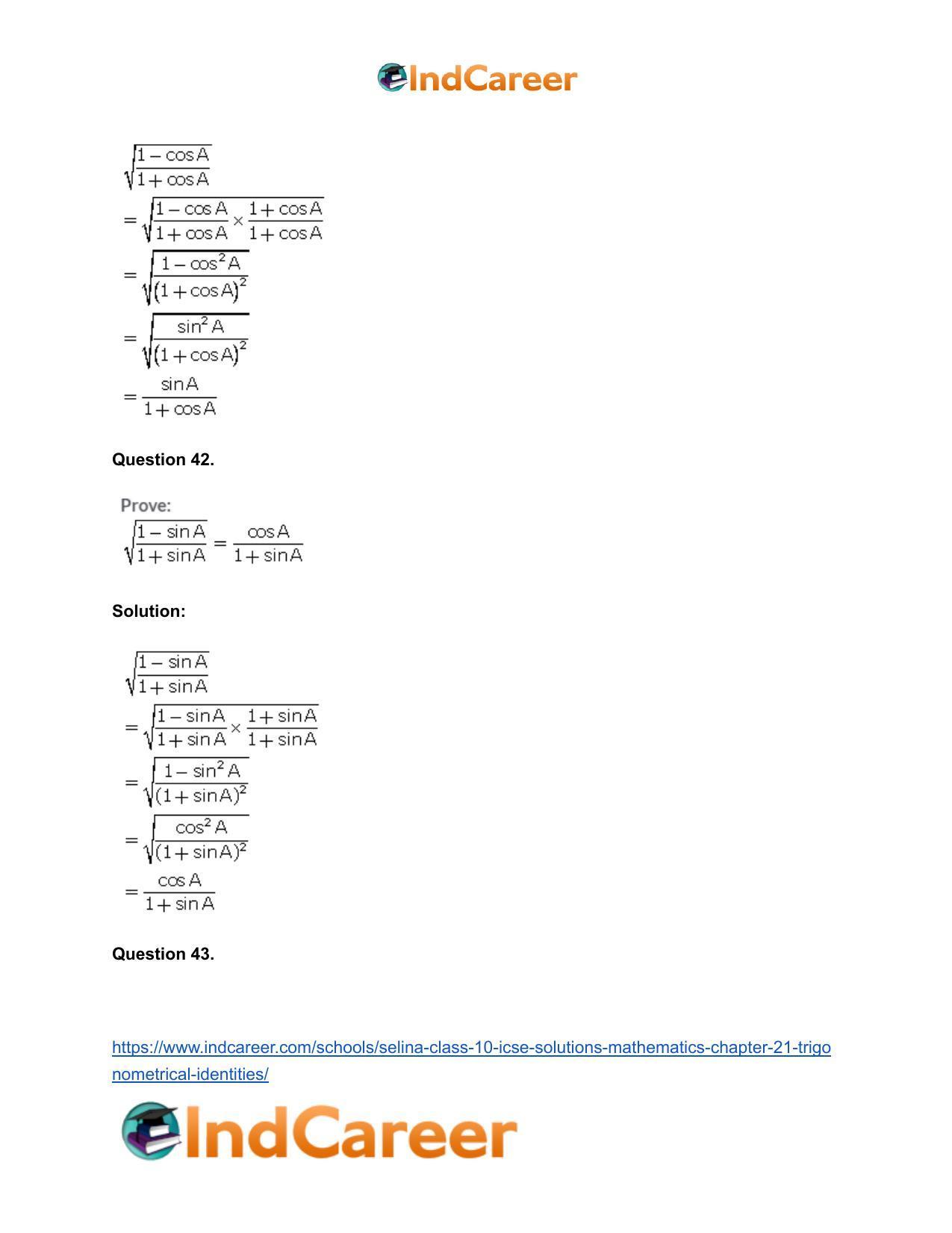 Selina Class 10 ICSE Solutions Mathematics : Chapter 21- Trigonometrical Identities - Page 24